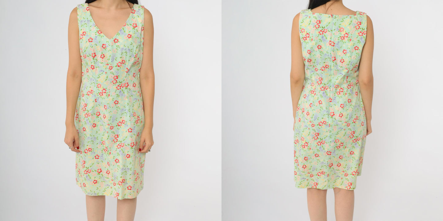 90s CDC Mint Floral Mini Dress Sleeveless V-Neck Small S