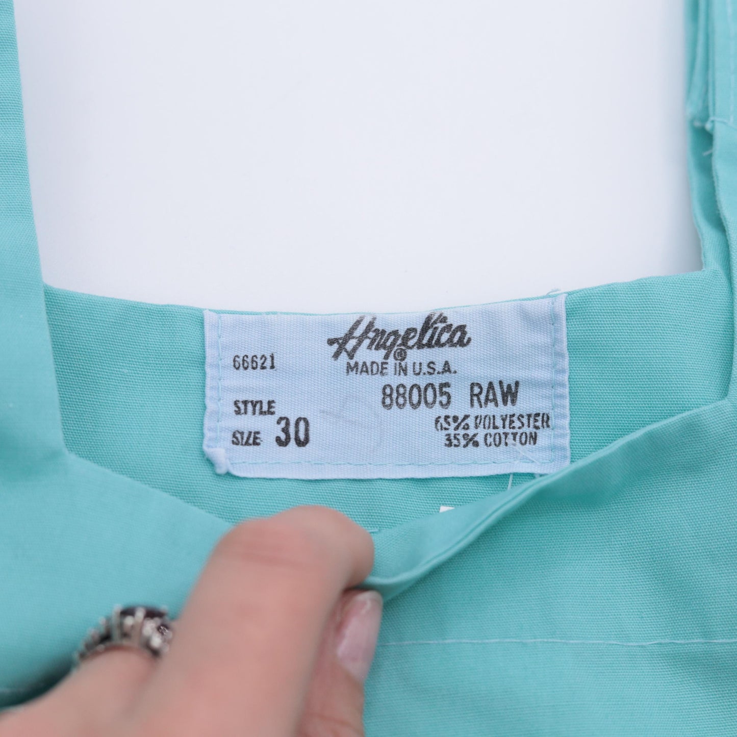 80s Turquoise Pinafore Apron Dress Square Neck Buttoned Straps Knee Length Small