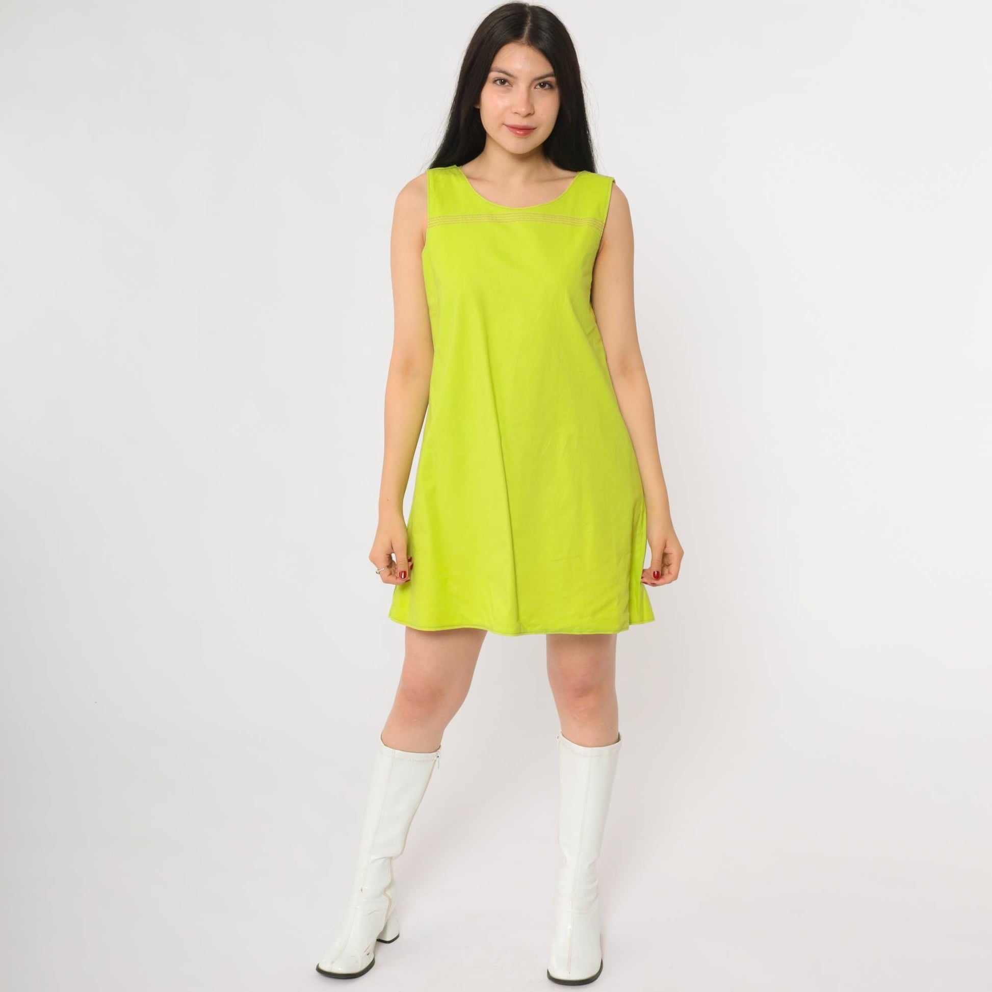 70s Reversible Mod Mini Dress Yellow Pink Green Colorblock A-Line Small