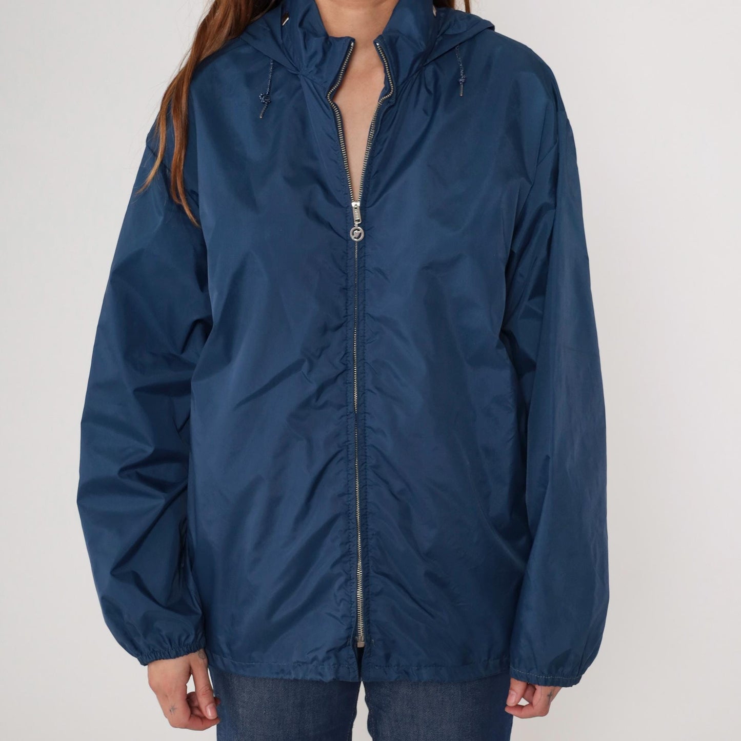 80s Obermeyer Navy Hooded Windbreaker Jacket Unisex Large