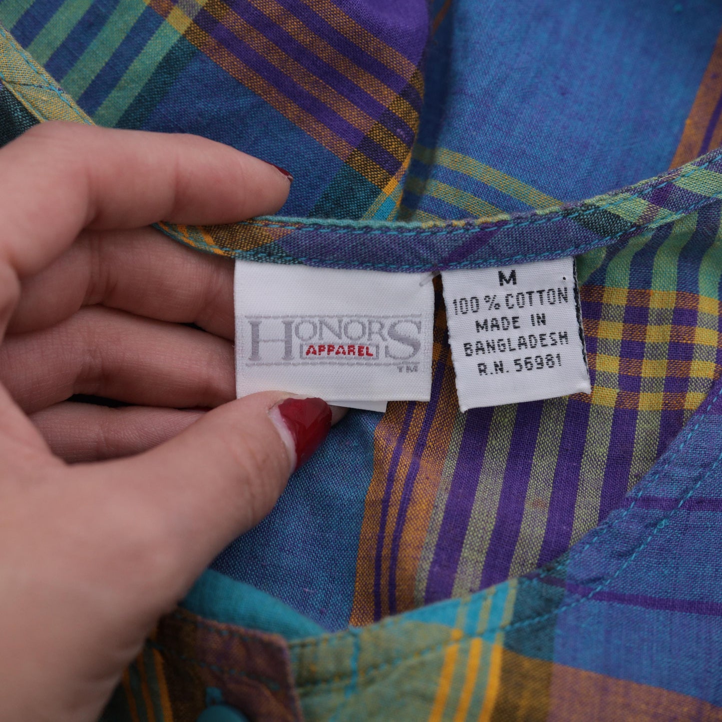 90s Honors Apparel Plaid Midi Dress Teal Purple Yellow Button Front Medium