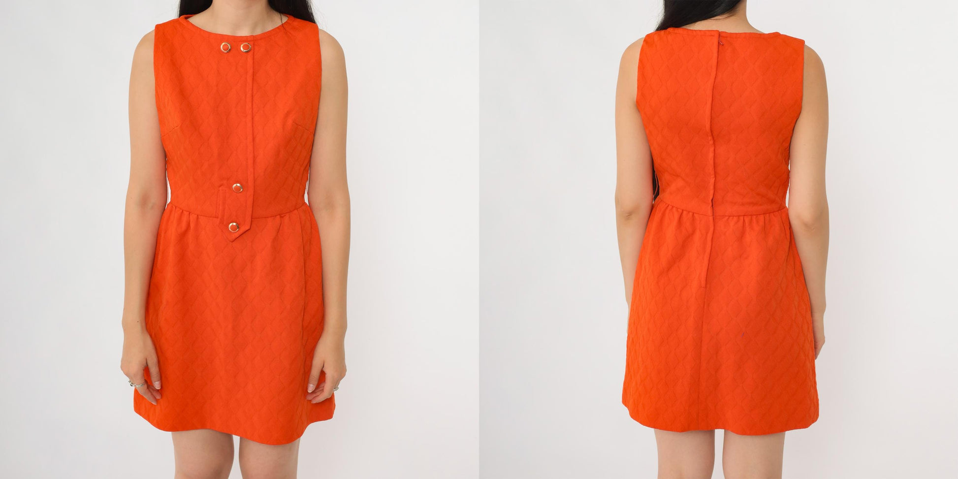 60s Orange Mod Mini Shift Dress A n R Jr Gold Button XS