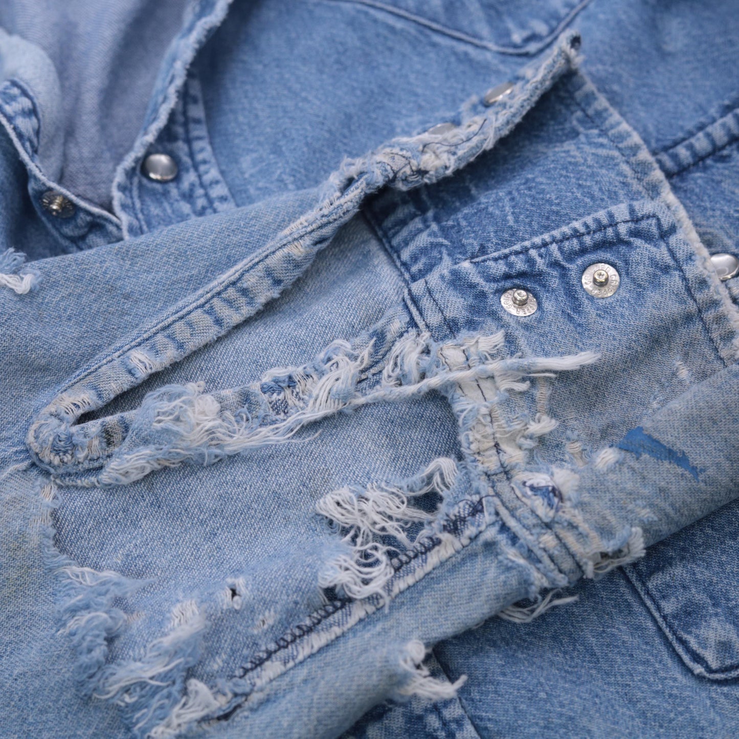 90s Osh Kosh B'Gosh Denim Shirt Distressed Ripped Frayed Blue Medium