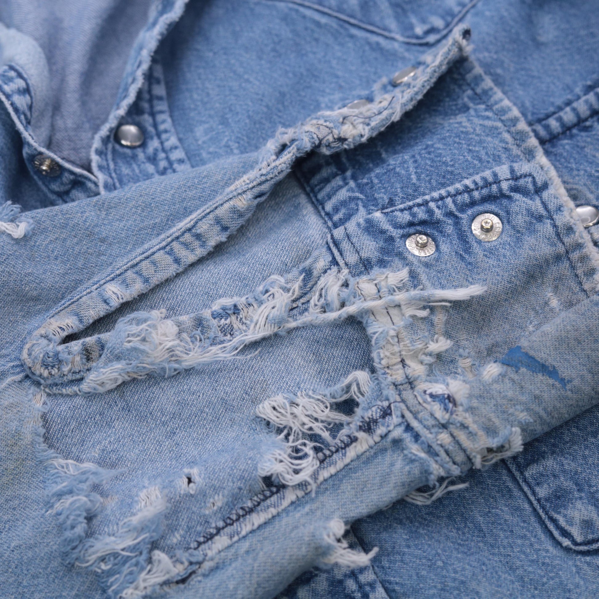 90s Osh Kosh B'Gosh Denim Shirt Distressed Ripped Frayed Blue Medium