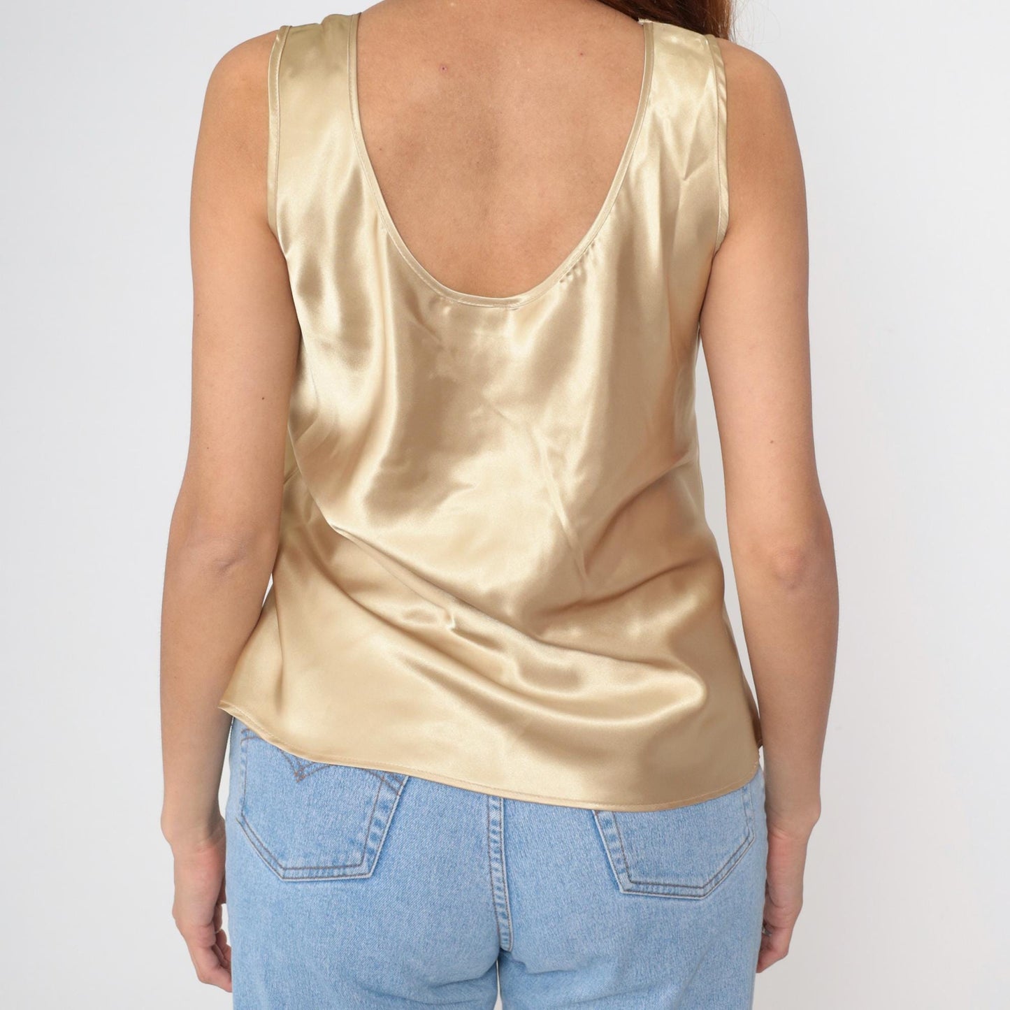 90s Gold Satin Cami Tank Top Sleeveless Blouse Large L