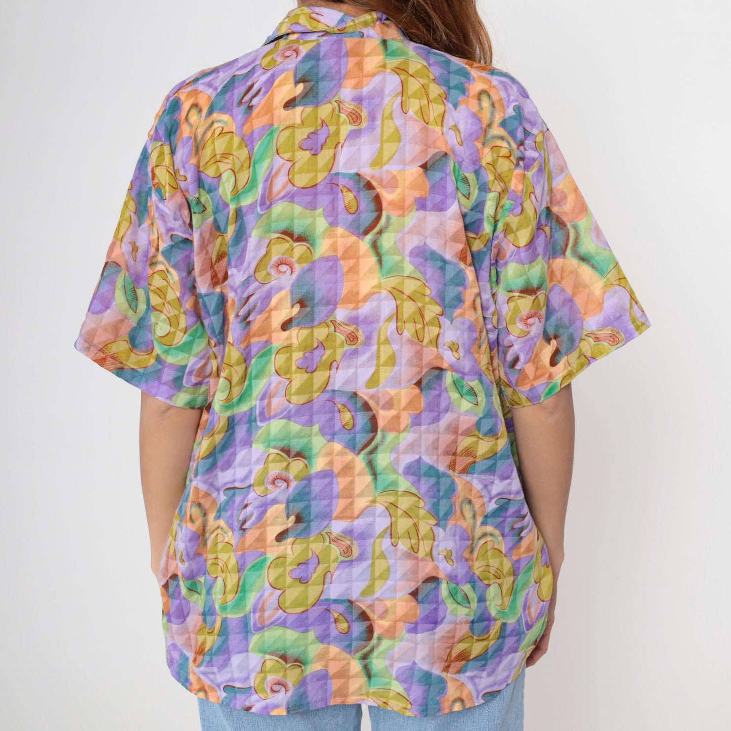 90s Rolls Abstract Psychedelic Swirl Button-Down Shirt Purple Green Extra Large XXL