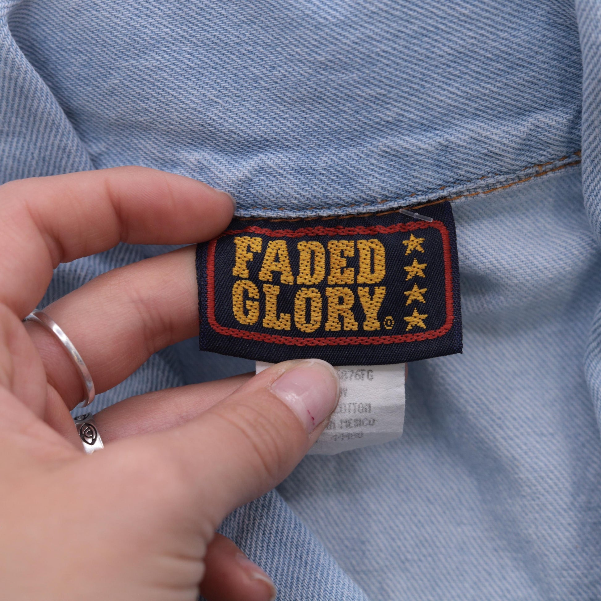 90s Faded Glory Light Wash Denim Vest Button Front Pointed Collar Large L