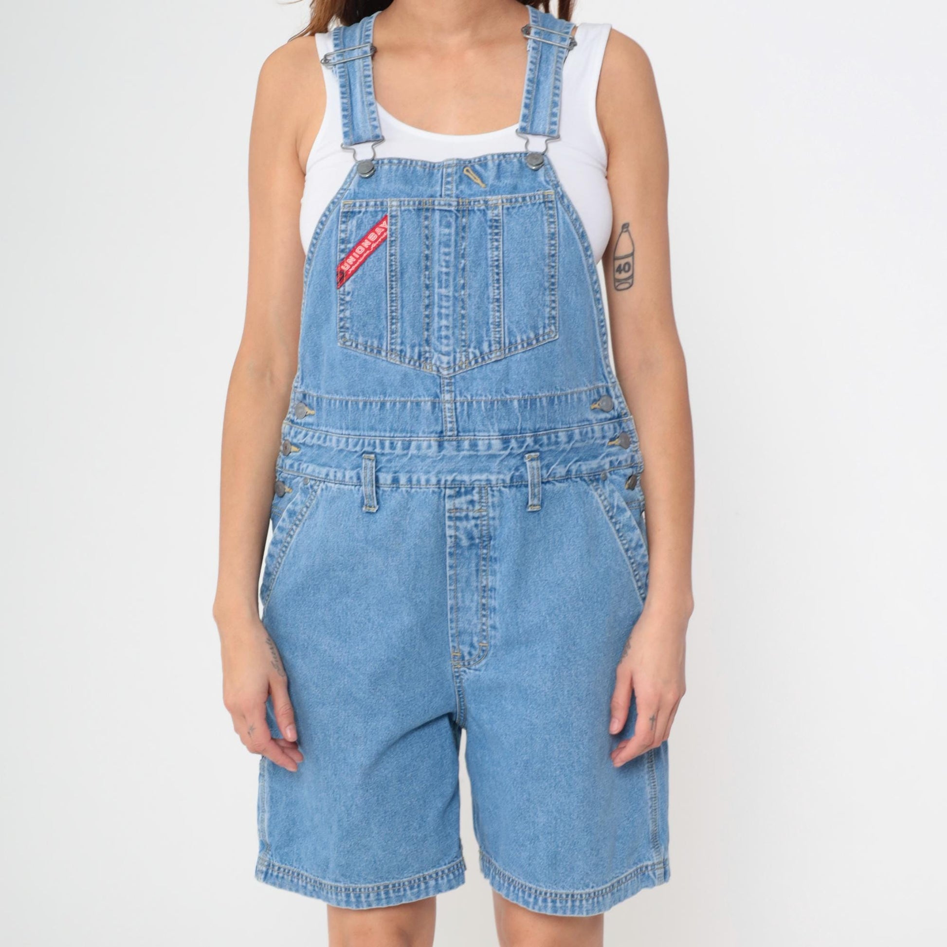 Y2K Union Bay Denim Shortalls Blue Bib Overalls Medium M