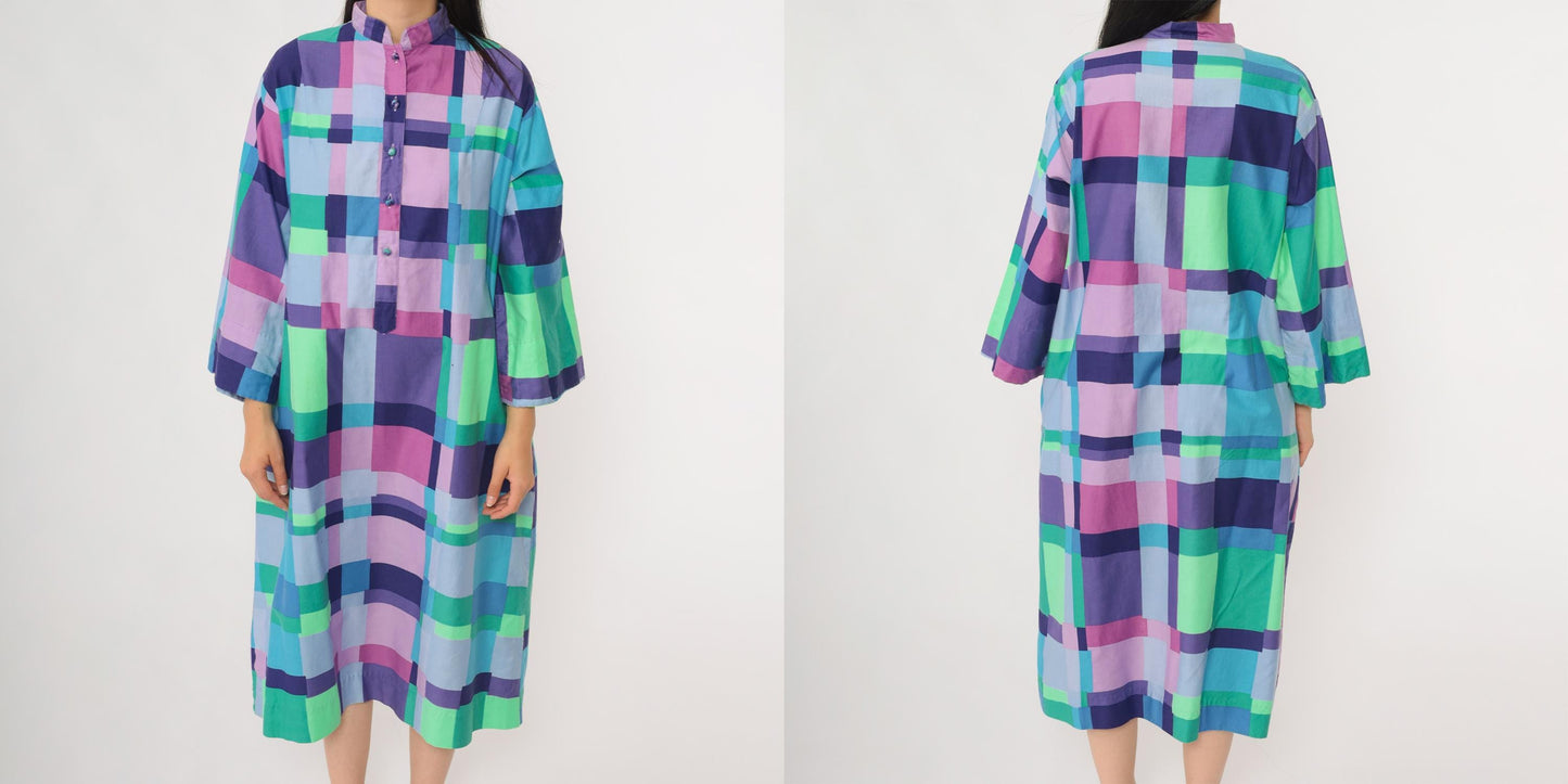 60s Catherine Ogust Penthouse Gallery Geometric Block Print Midi Dress Large L
