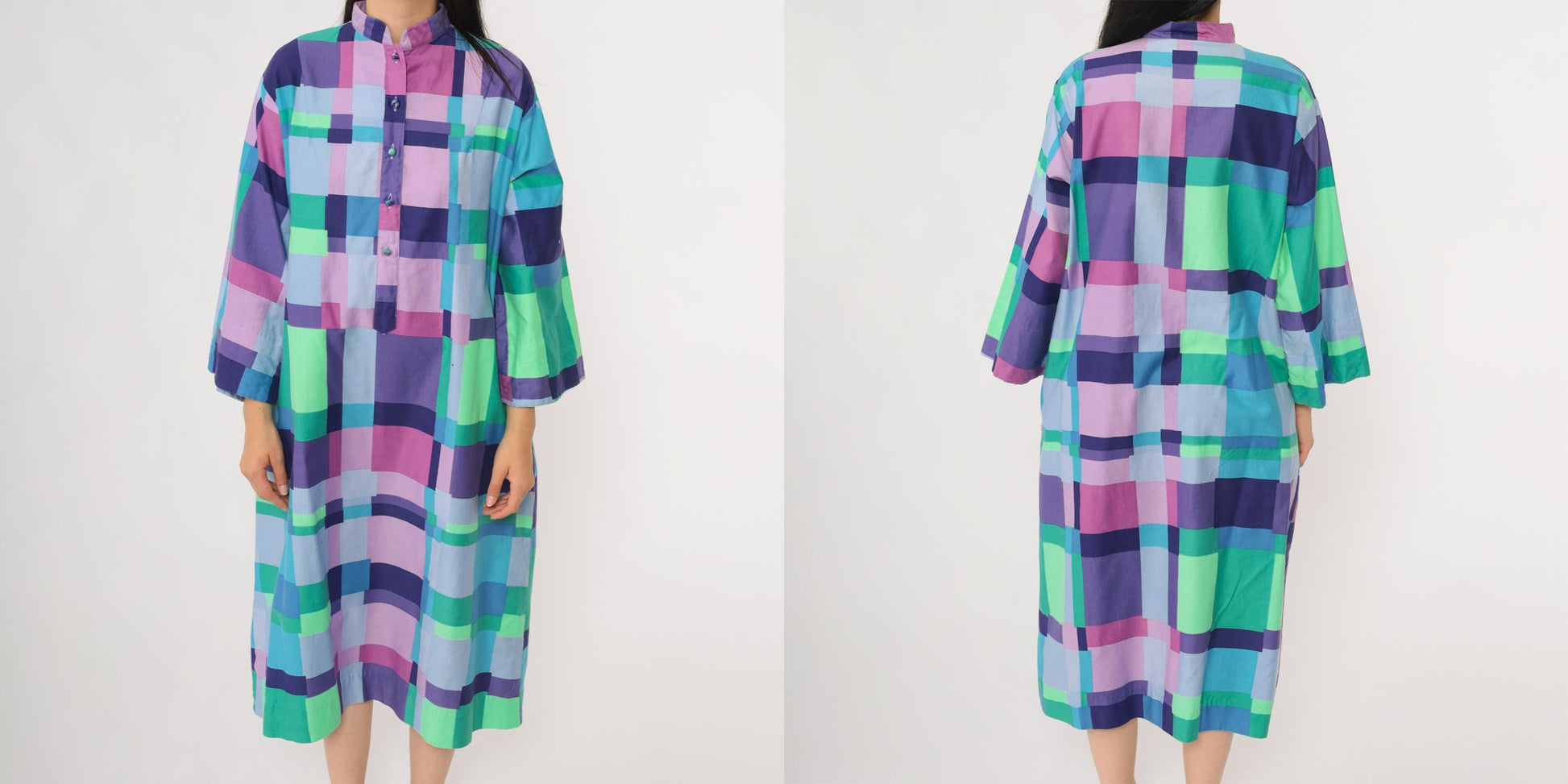 60s Catherine Ogust Penthouse Gallery Geometric Block Print Midi Dress Large L