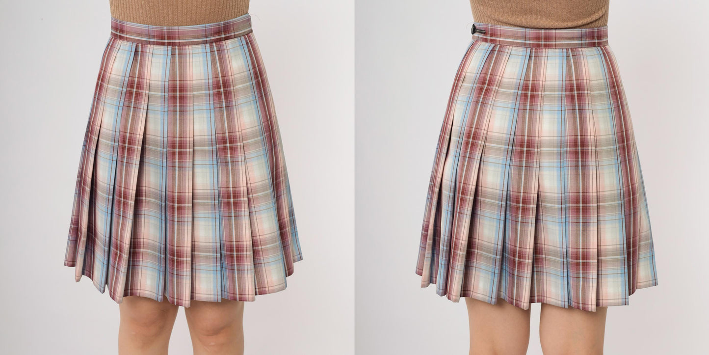 Y2K Plaid Pleated Mini Skirt High Waisted Red Blue Tartan Small S