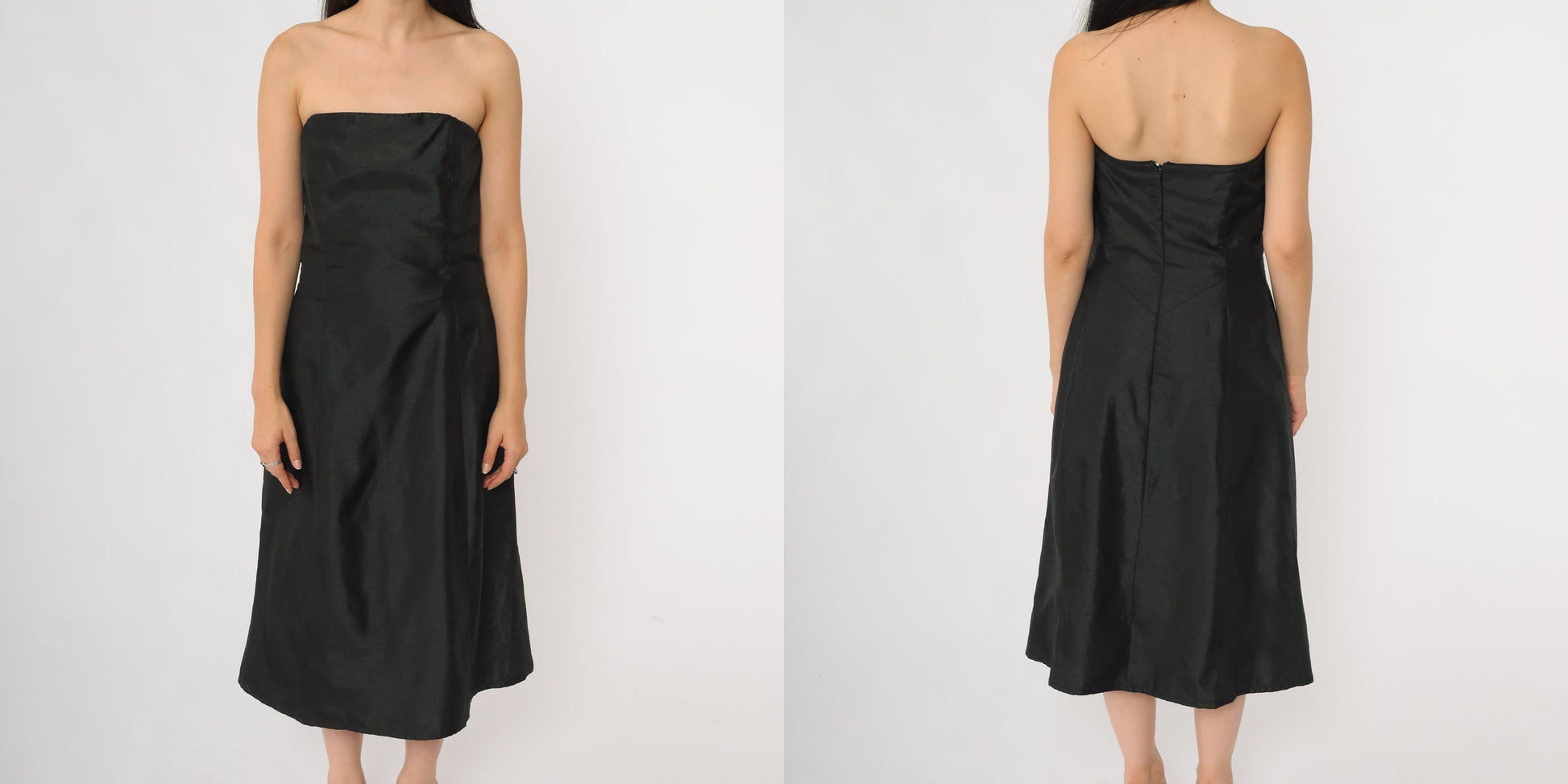 90s ABS Evening Black Strapless Cocktail Dress Midi Small S