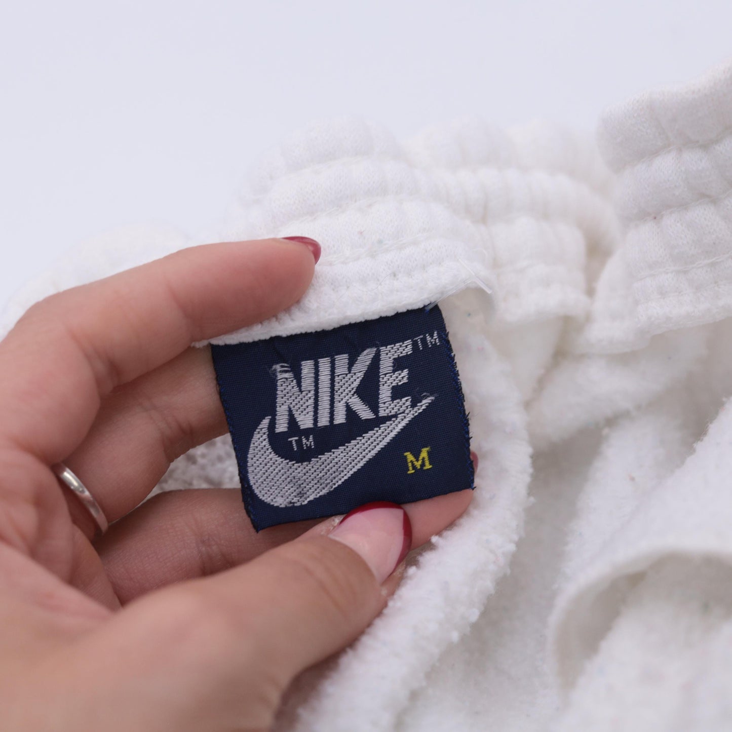 80s Nike White Sweatpants Embroidered Swoosh Drawstring Medium