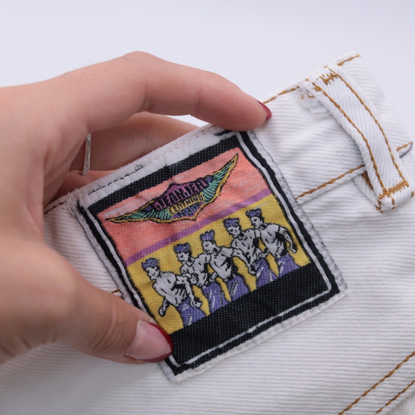 90s Jeanjer White Denim Mini Skirt Cotton Five-Pocket Small