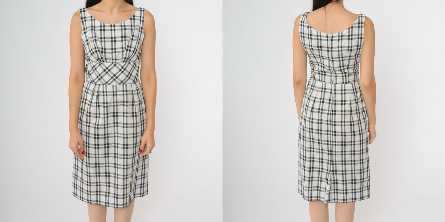 60s Betty Barclay Plaid Two Piece Set Navy White Check Jacket Dress XS