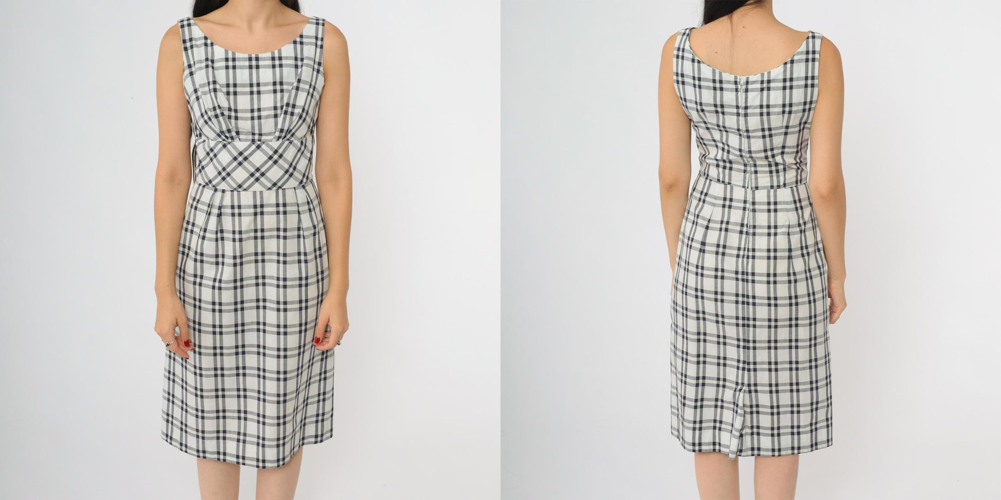 60s Betty Barclay Plaid Two Piece Set Navy White Check Jacket Dress XS