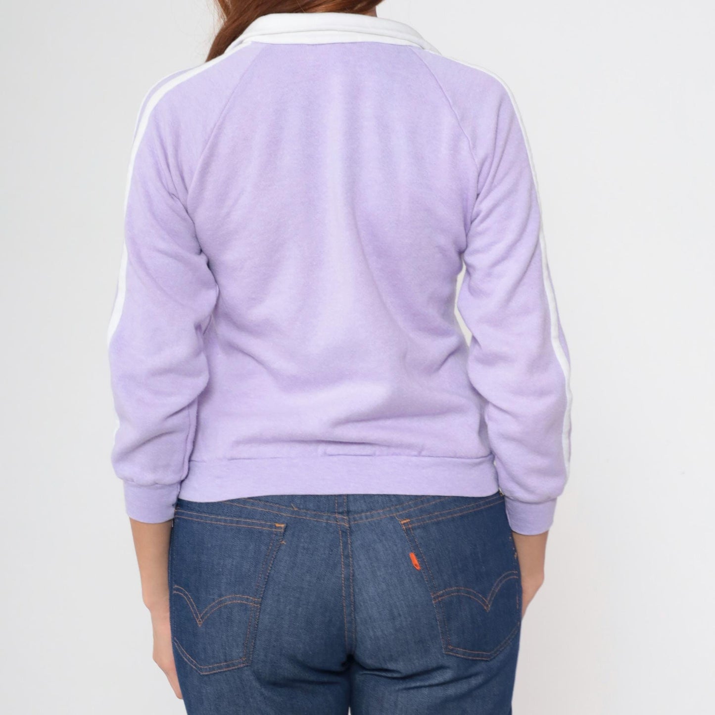 80s Sasson Lavender Track Jacket White Racing Stripe Zip Front Small