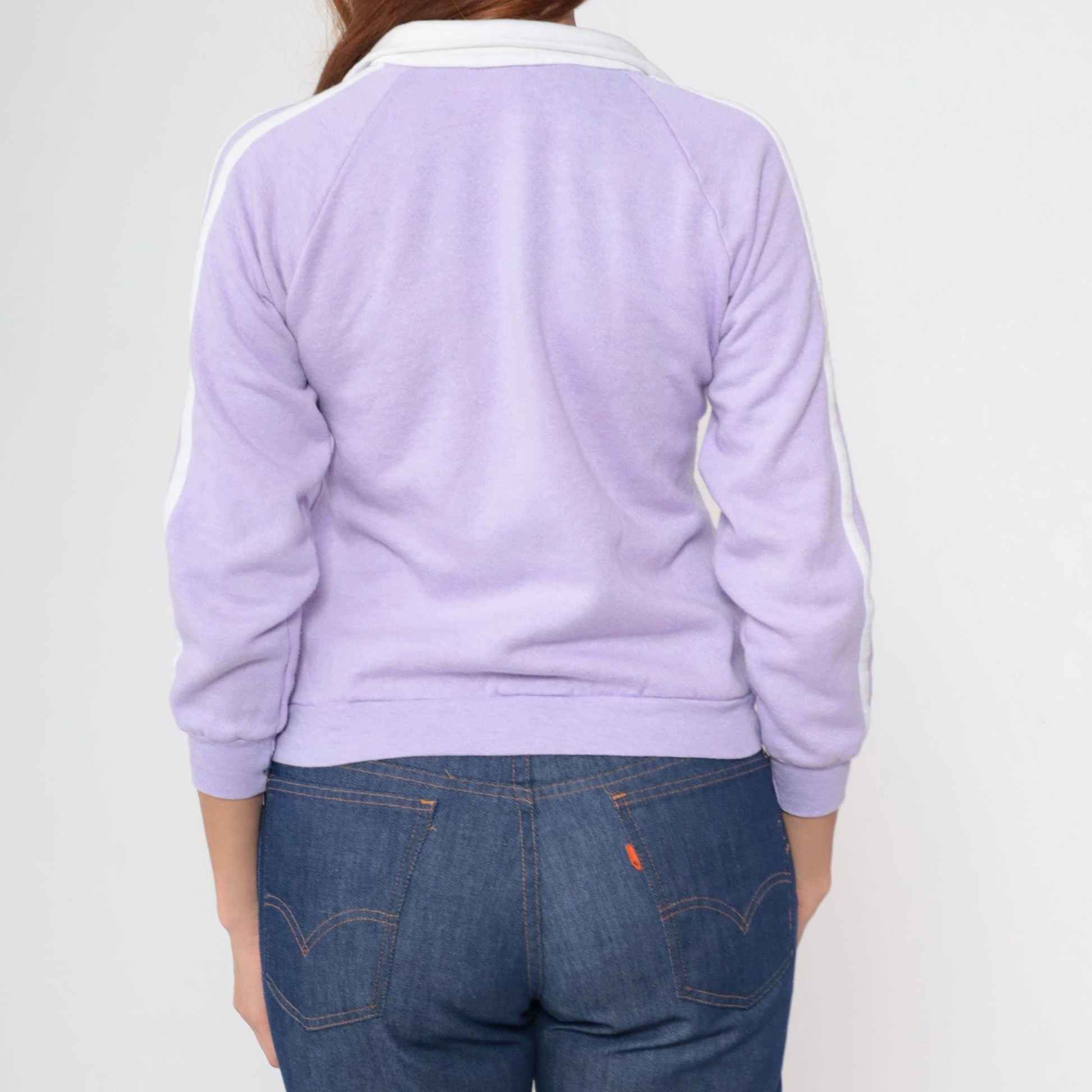 80s Sasson Lavender Track Jacket White Racing Stripe Zip Front Small