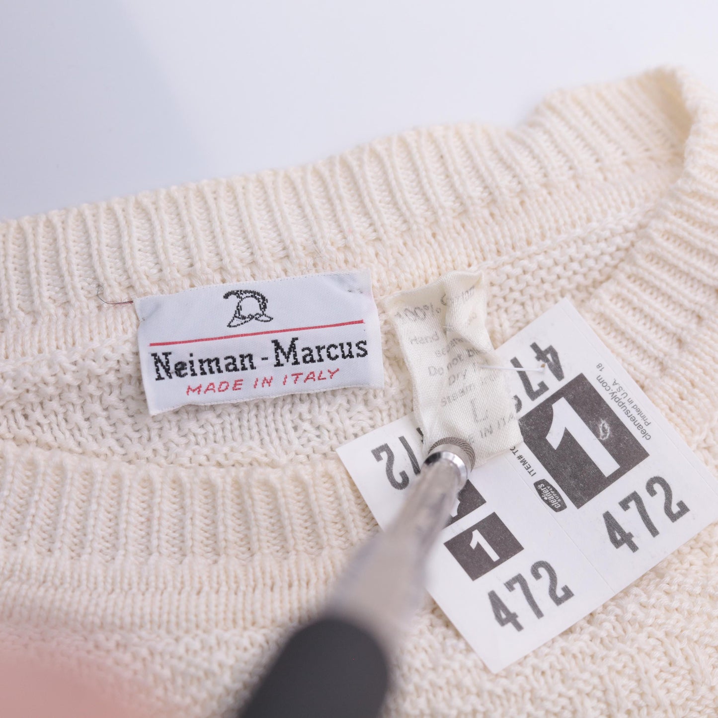 80s Neiman Marcus Cable Knit Sweater Cream Cotton Crew Neck Large L