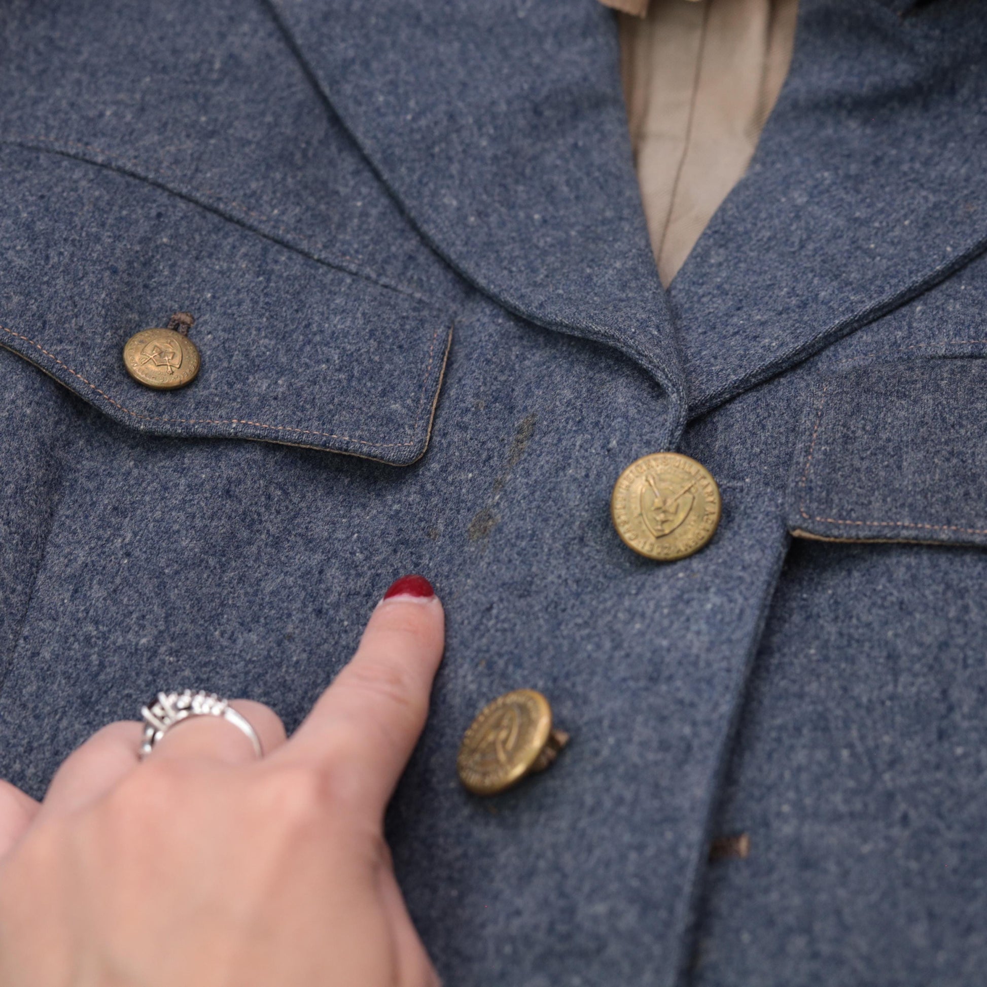 60s Burk & Co Military Academy Wool Blazer Blue-Gray Gold Button XS