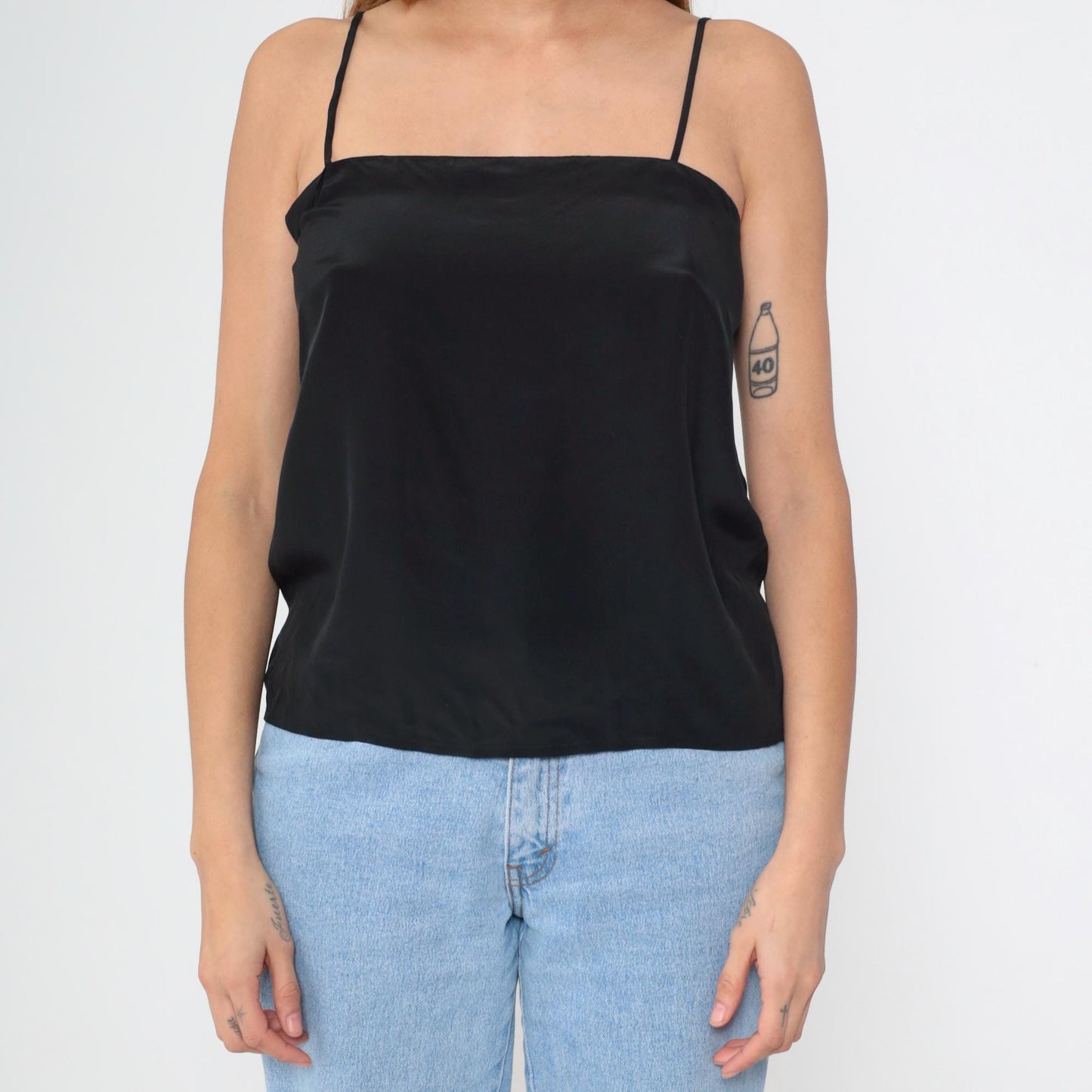 Nina Ricci Black Silk Camisole 90s Spaghetti Strap Tank Medium