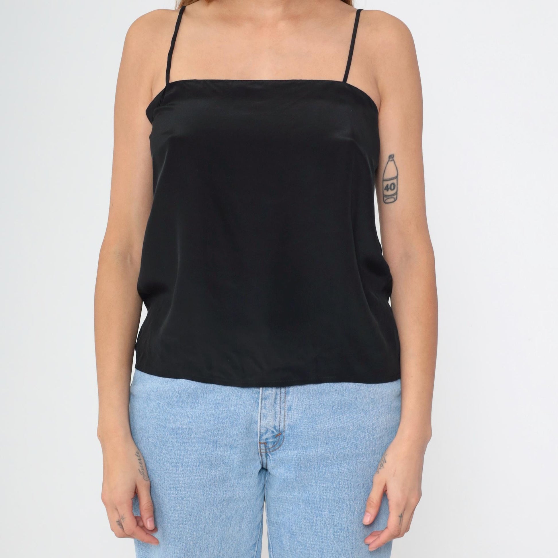 Nina Ricci Black Silk Camisole 90s Spaghetti Strap Tank Medium