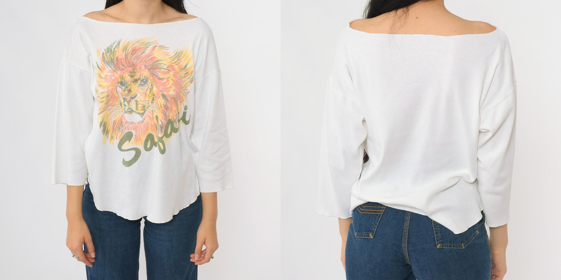 80s Lion Safari Graphic Cotton Pullover Crew Neck Tee Large L