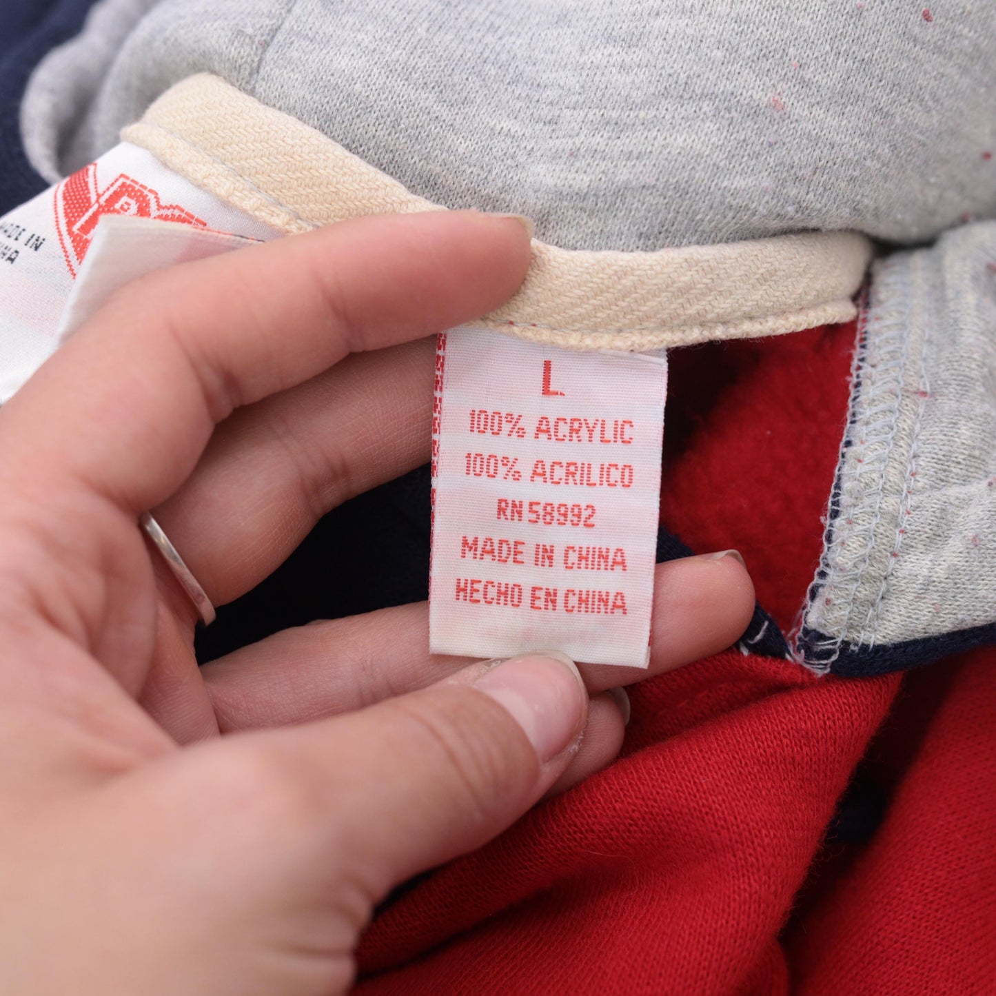 90s Pony Colorblock Hoodie Red Grey Navy Pullover Large L
