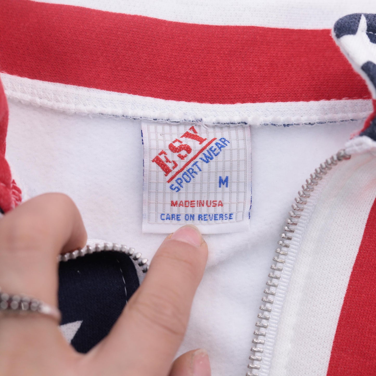 90s USA Flag Half Zip Sweatshirt Stars Stripes Red White Blue Medium