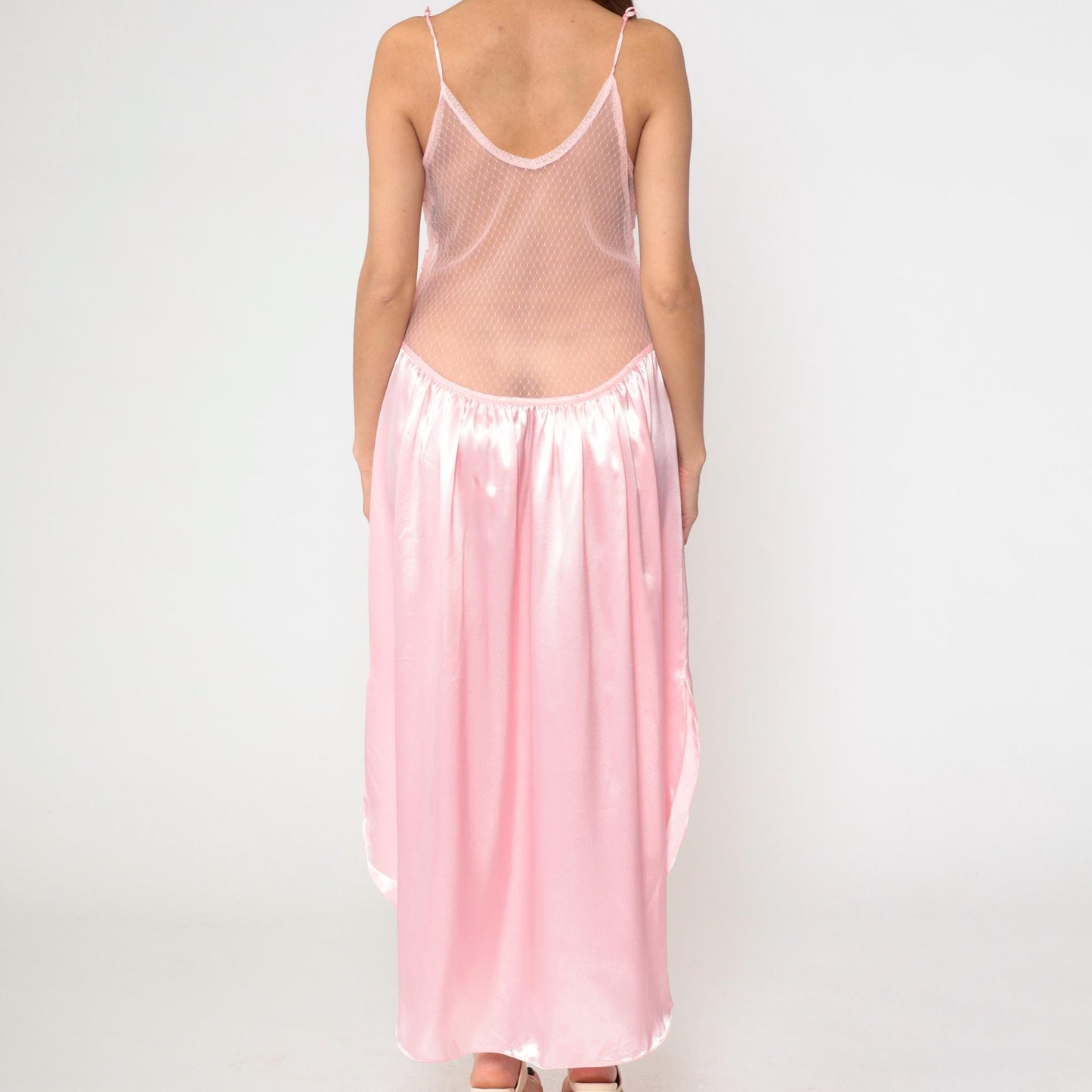 90s Gilligan O'Malley Pink Satin Slip Dress Maxi Lace Bodice Medium M