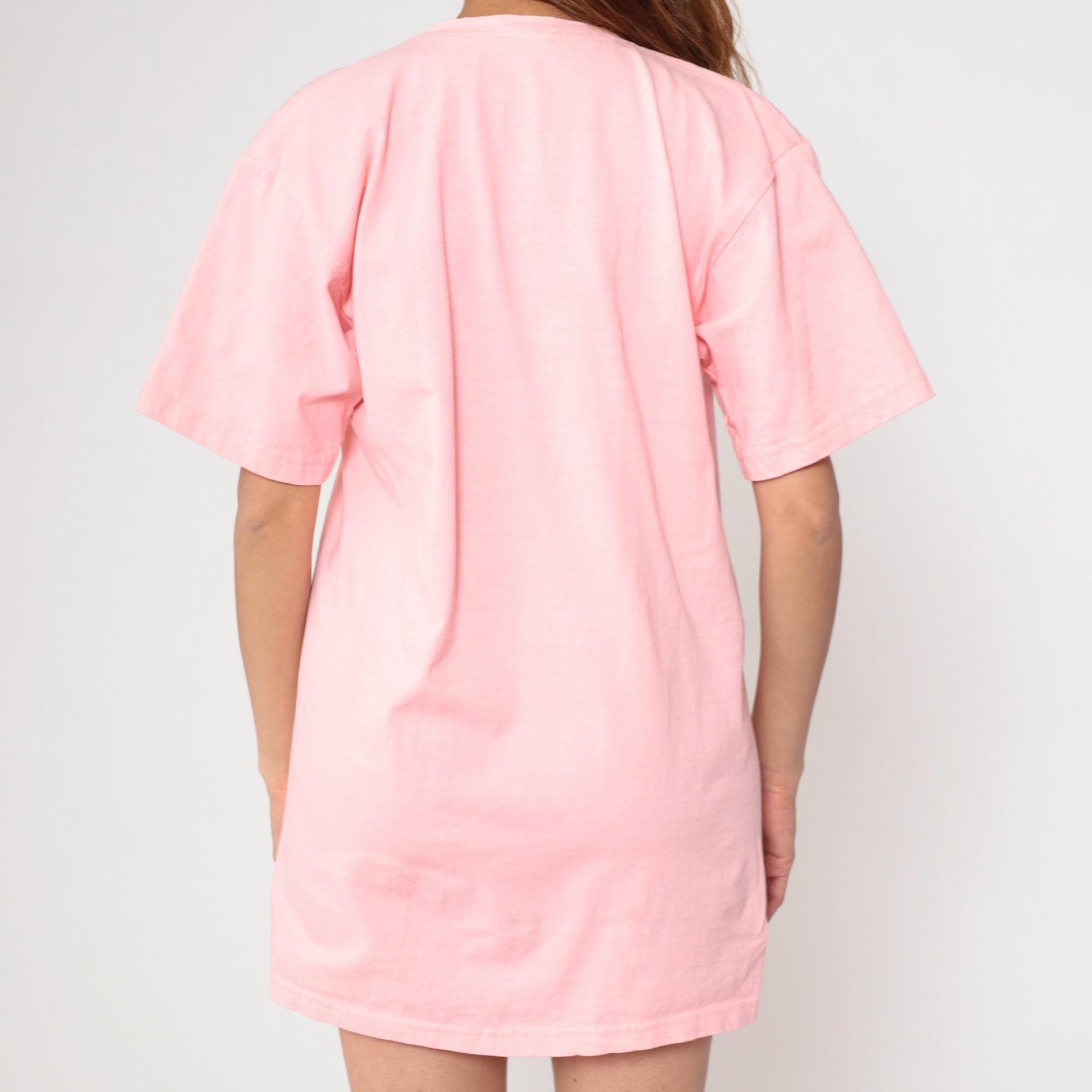 90s Pink Cotton T-Shirt Dress Crew Neck Short Sleeve Mid-Thigh One Size