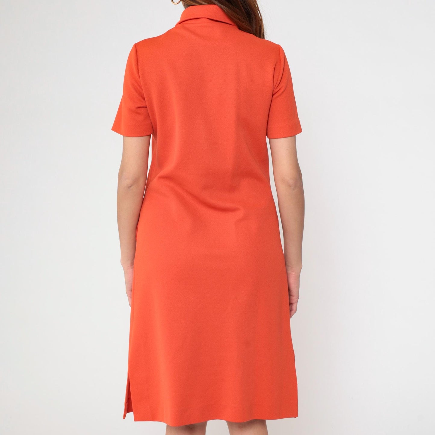 60s David Crystal Orange Polo Dress Pique Knit Button Front Medium
