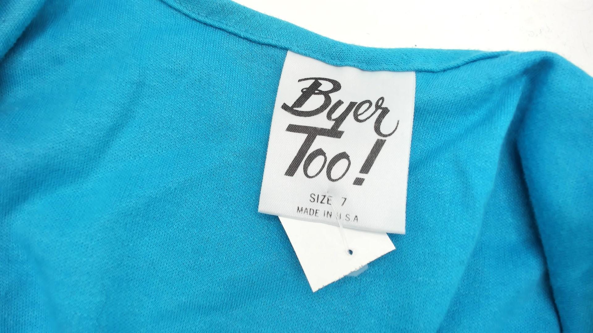 80s Byer Too Turquoise Midi Dress Fitted Bodice Cap Sleeve Small