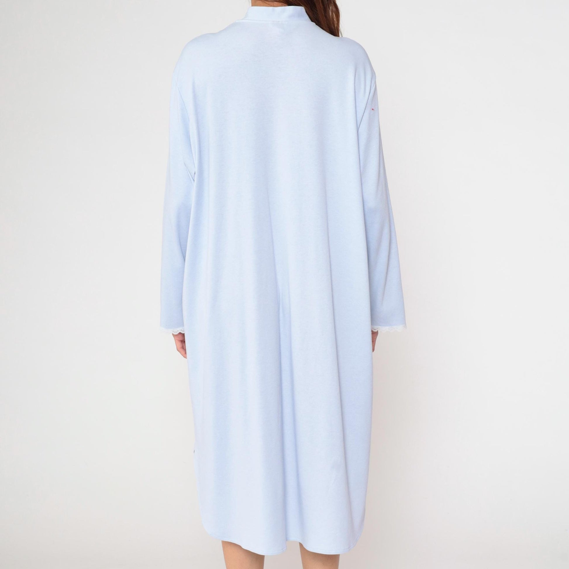 80s Vanity Fair Pastel Blue Nightgown Embroidered Floral Button Front Extra Large XL