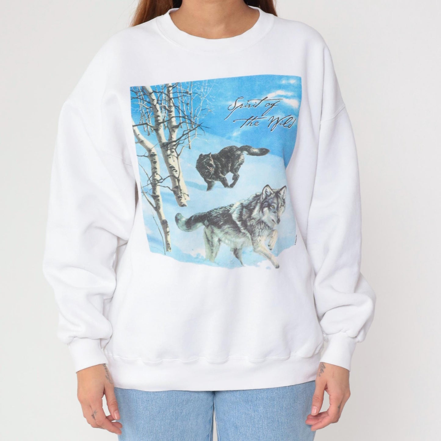 90s Wolf Spirit of the Wild Graphic Sweatshirt Jerzees Grey Unisex Extra Large