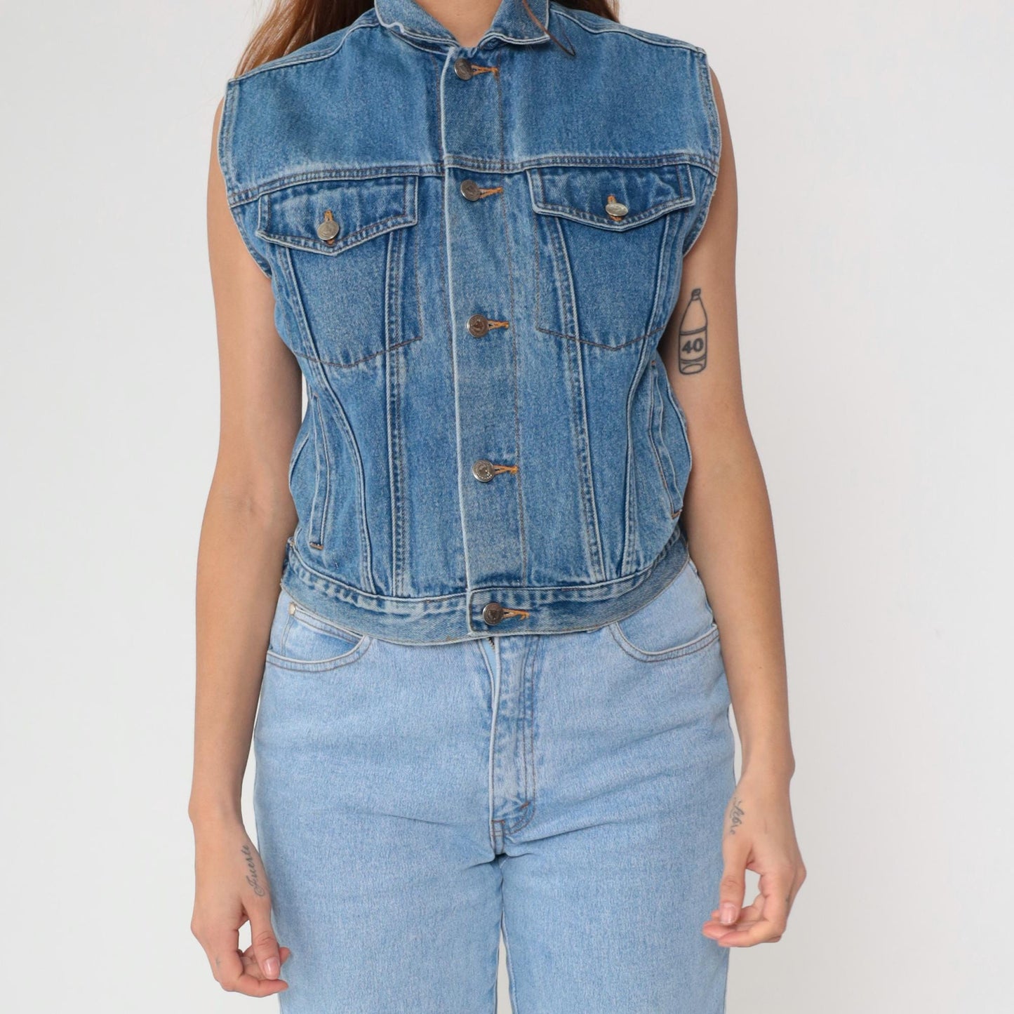 90s Arizona Blue Denim Vest Sleeveless Button-Up Tank Medium M