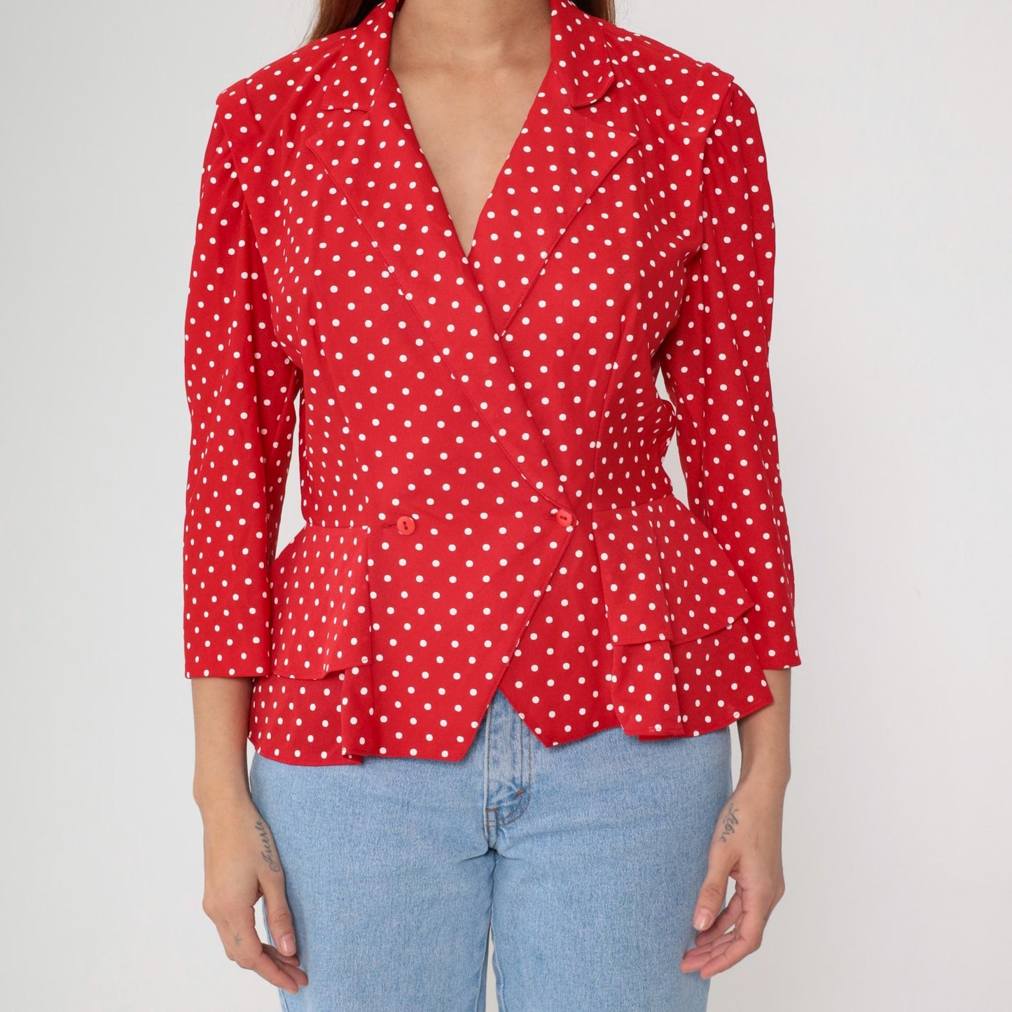 80s Polka Dot Blazer Red Single Button Jacket Medium M