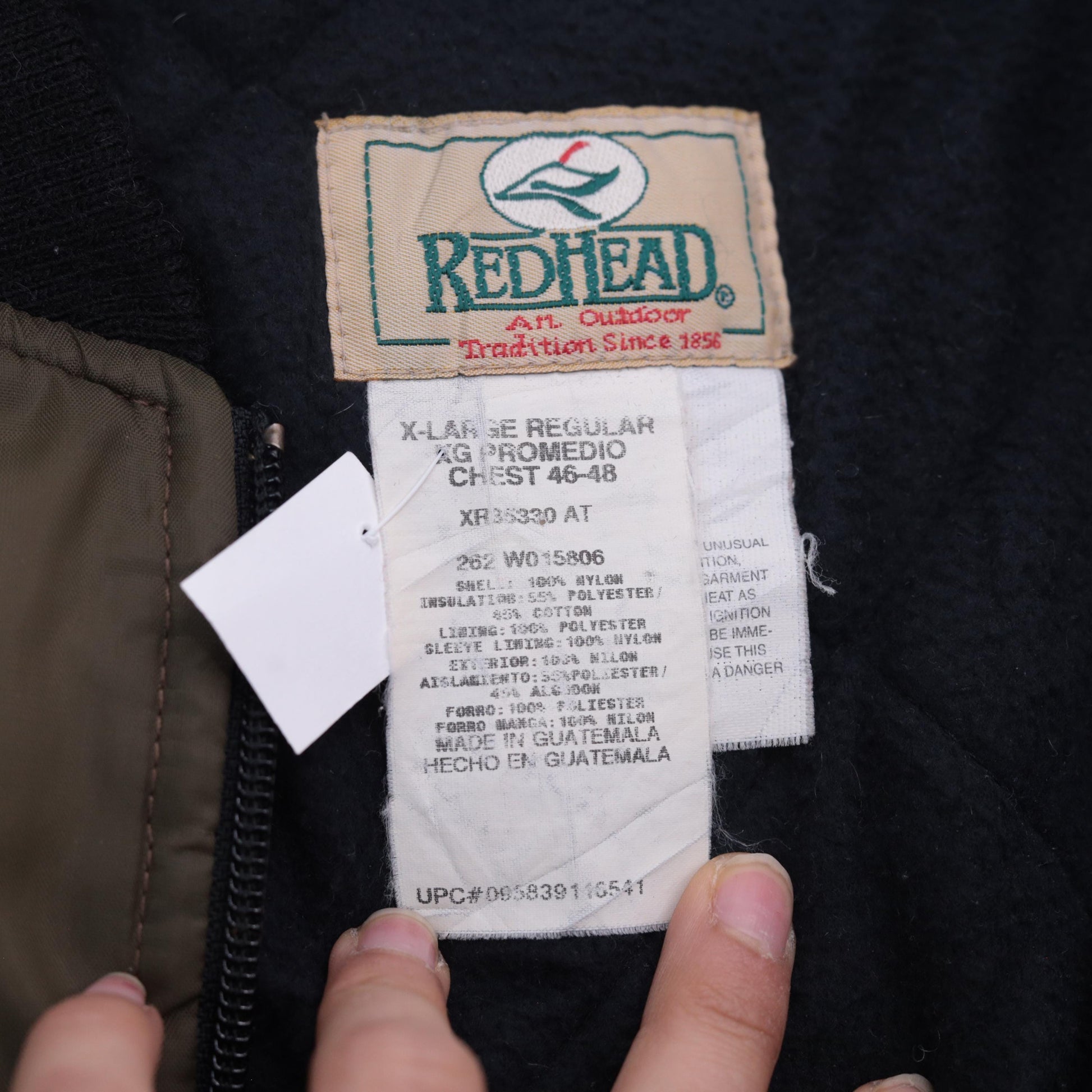 90s RedHead Olive Green Nylon Bomber Jacket Black Rib Trim XL
