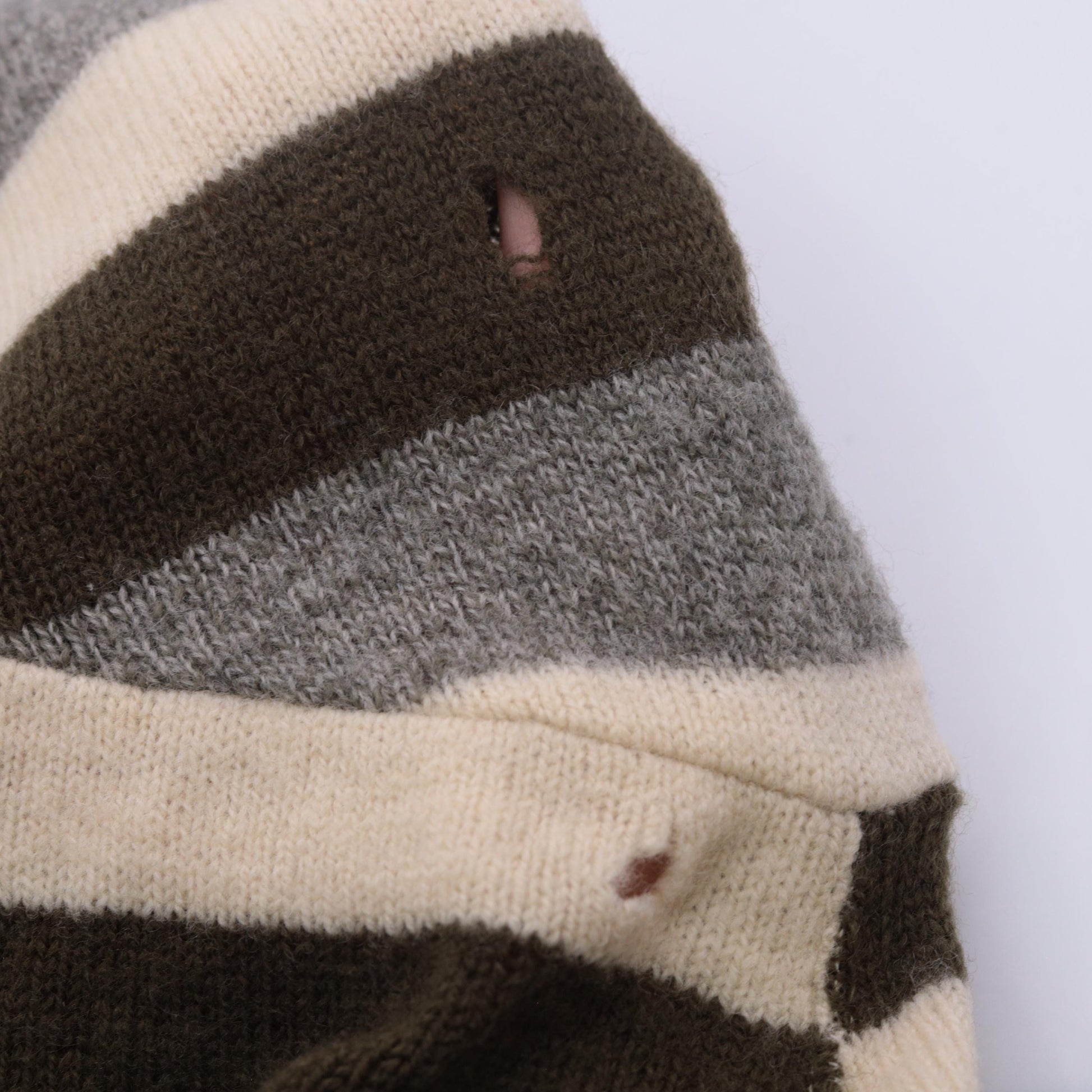 70s Striped Wool Cardigan Olive Green Brown Cream Button Front Extra Small XS