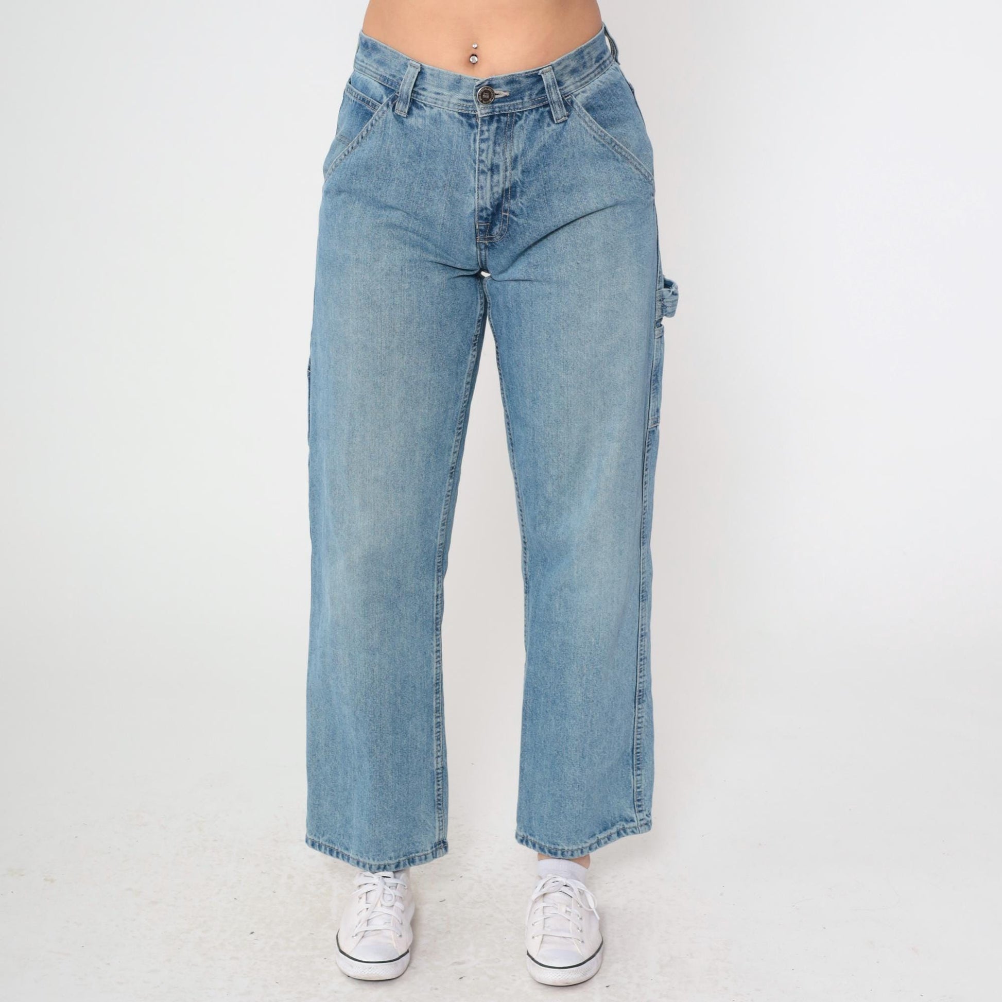 Y2K Arizona Jean Cargo Jeans Blue Denim Mid Rise Baggy Medium 30