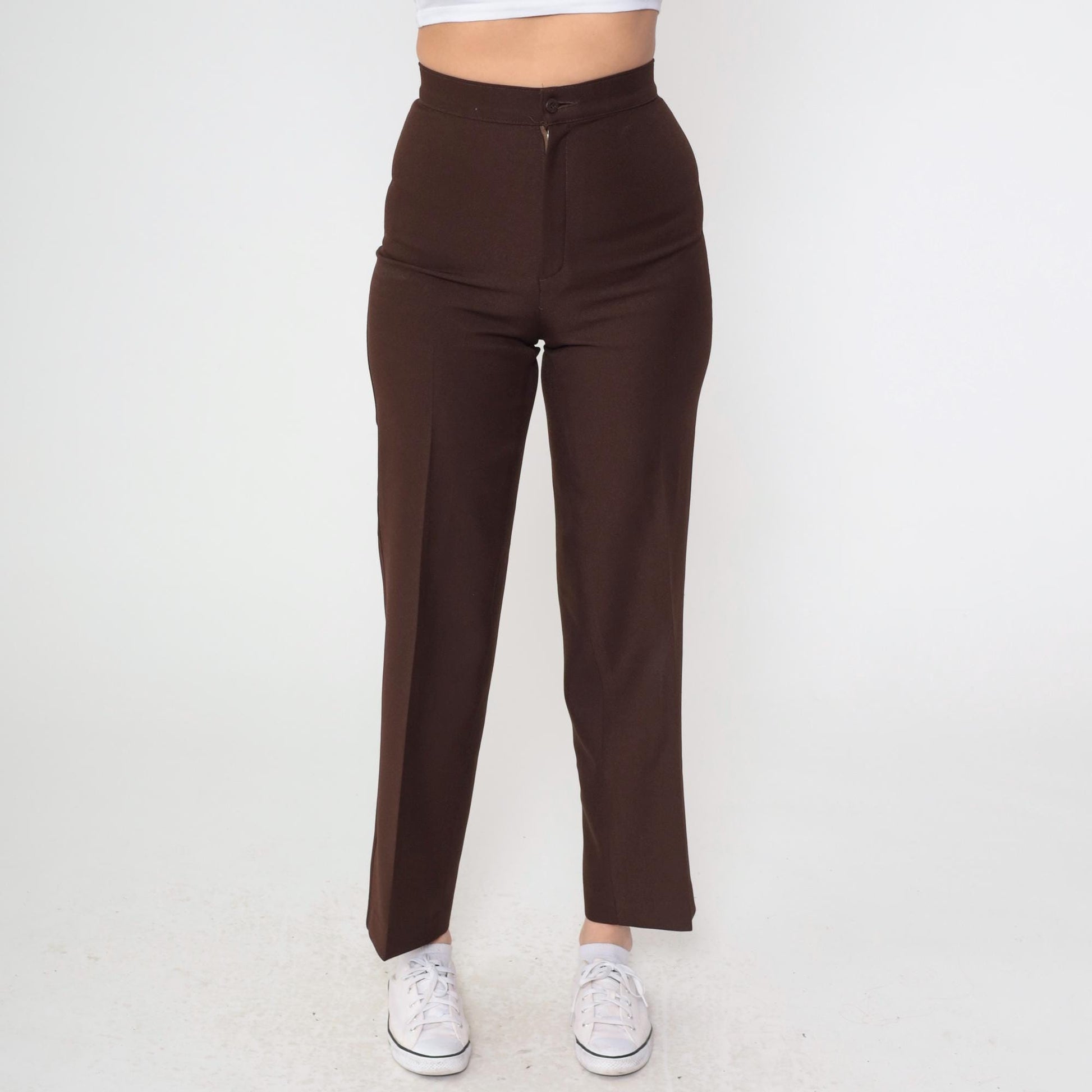 70s Levi's Bell Bottom Trousers High Waist Wide Leg Brown Polyester Small