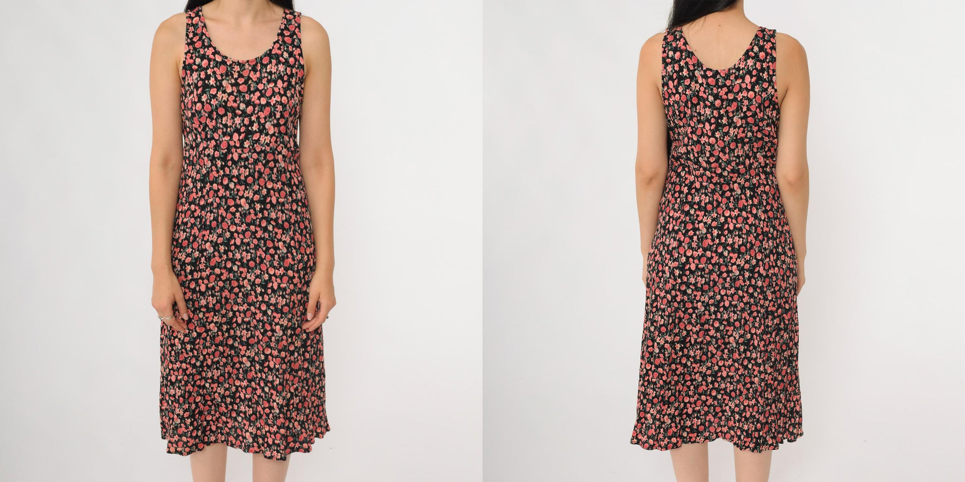 90s R&K Originals Cherry Blossom Floral Midi Dress Black Pink Medium M