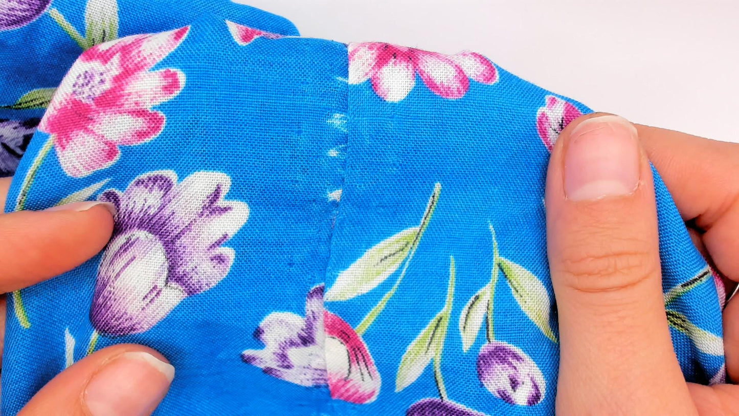 80s Blue Floral Tulip Mini Dress Sleeveless V Neck Babydoll Pockets Small
