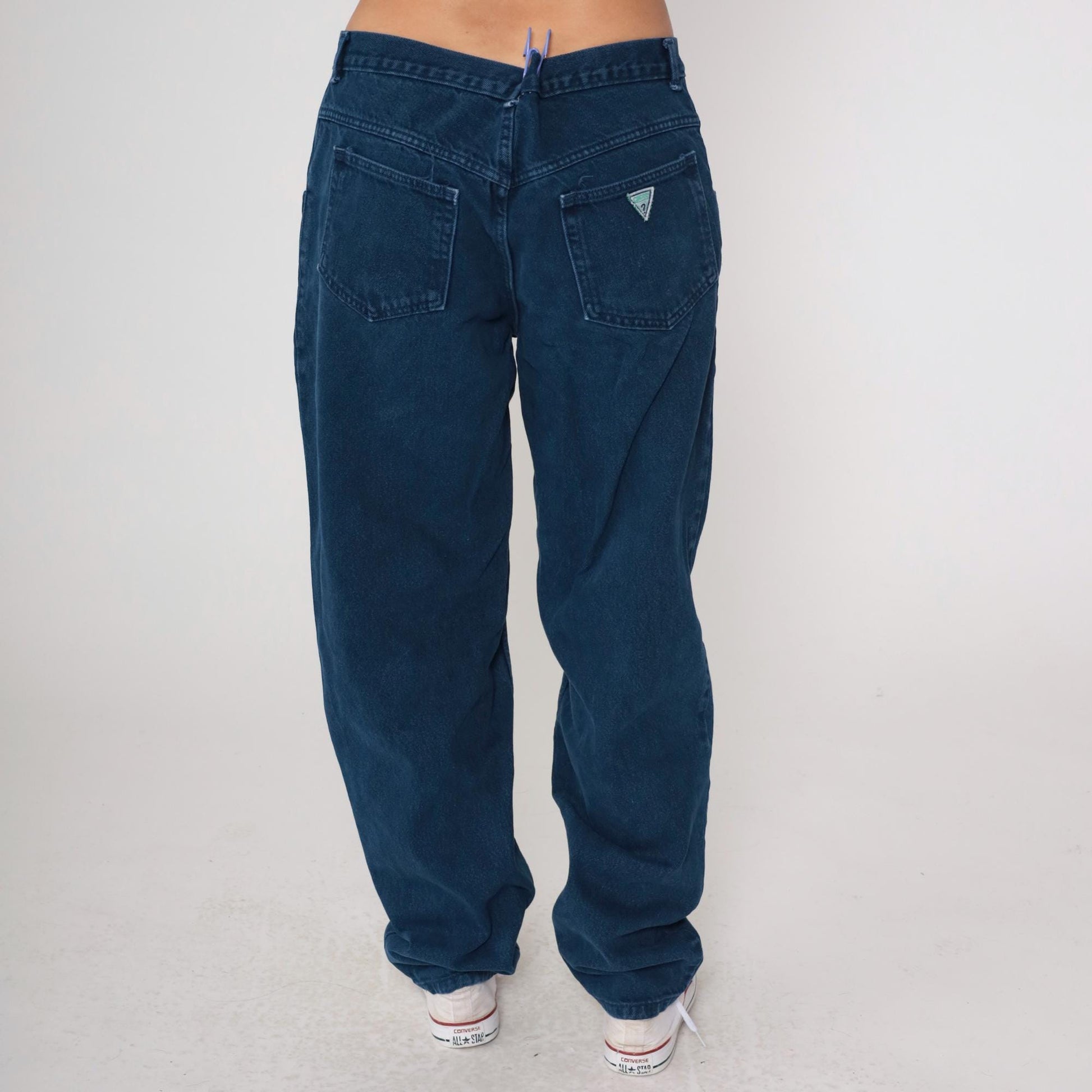 90s Guess High Waist Straight Leg Mom Jeans Dark Blue Denim Large L