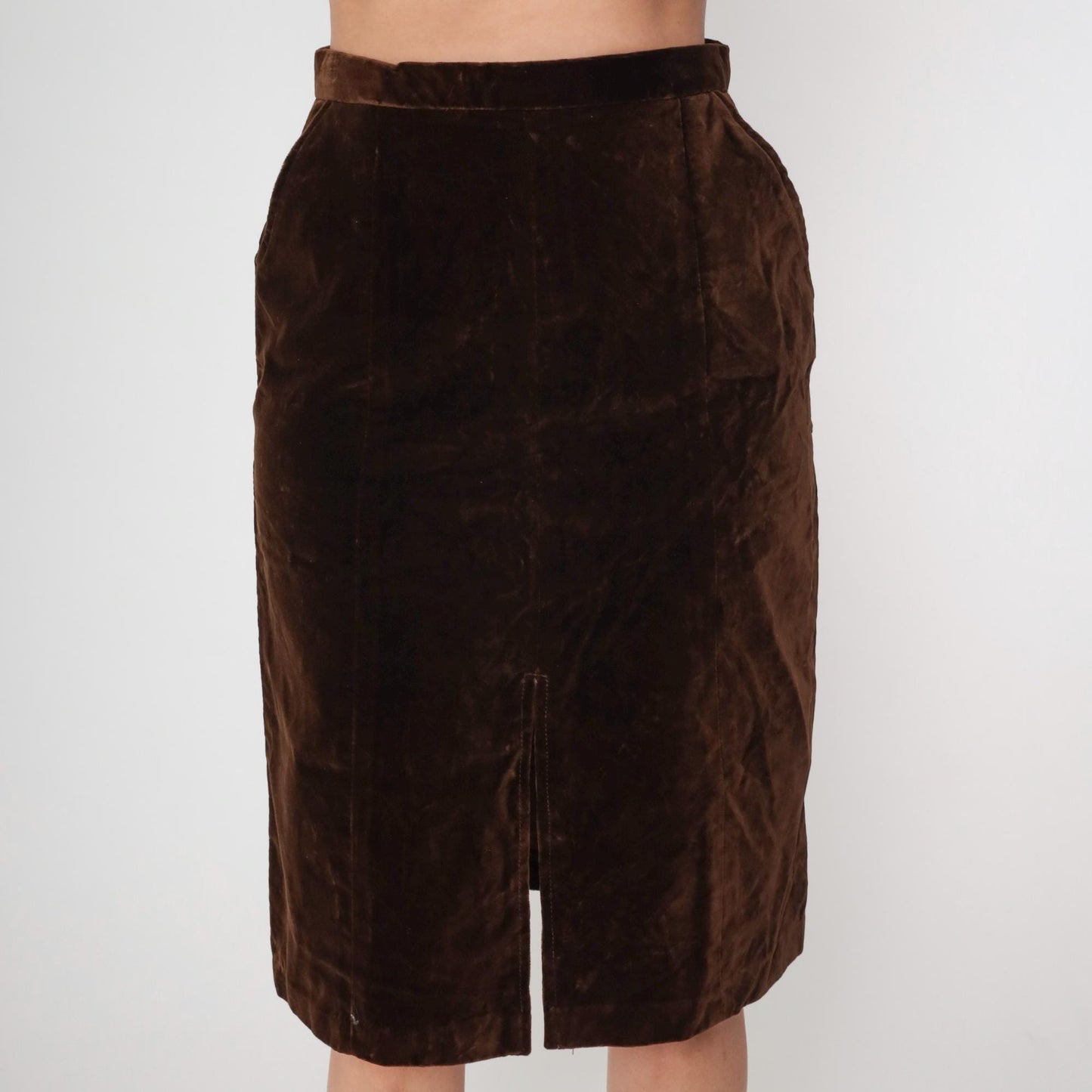 70s Brown Velvet Mini Skirt High Waist A-Line Small
