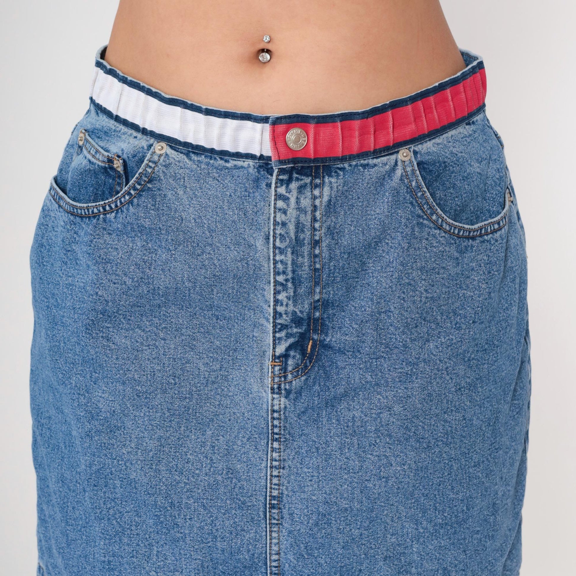 Tommy Hilfiger Y2K Denim Mini Skirt High Waist Blue Pencil Extra Large