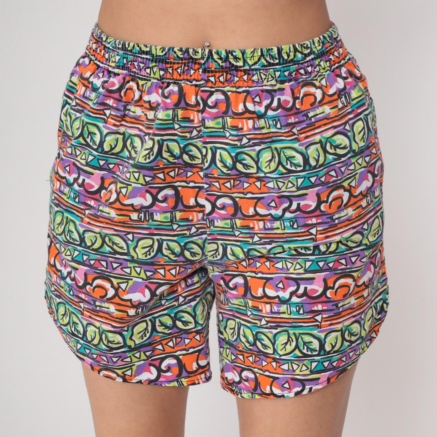90s Victoria Harbor Cotton Shorts High Rise Abstract Geometric Print Medium
