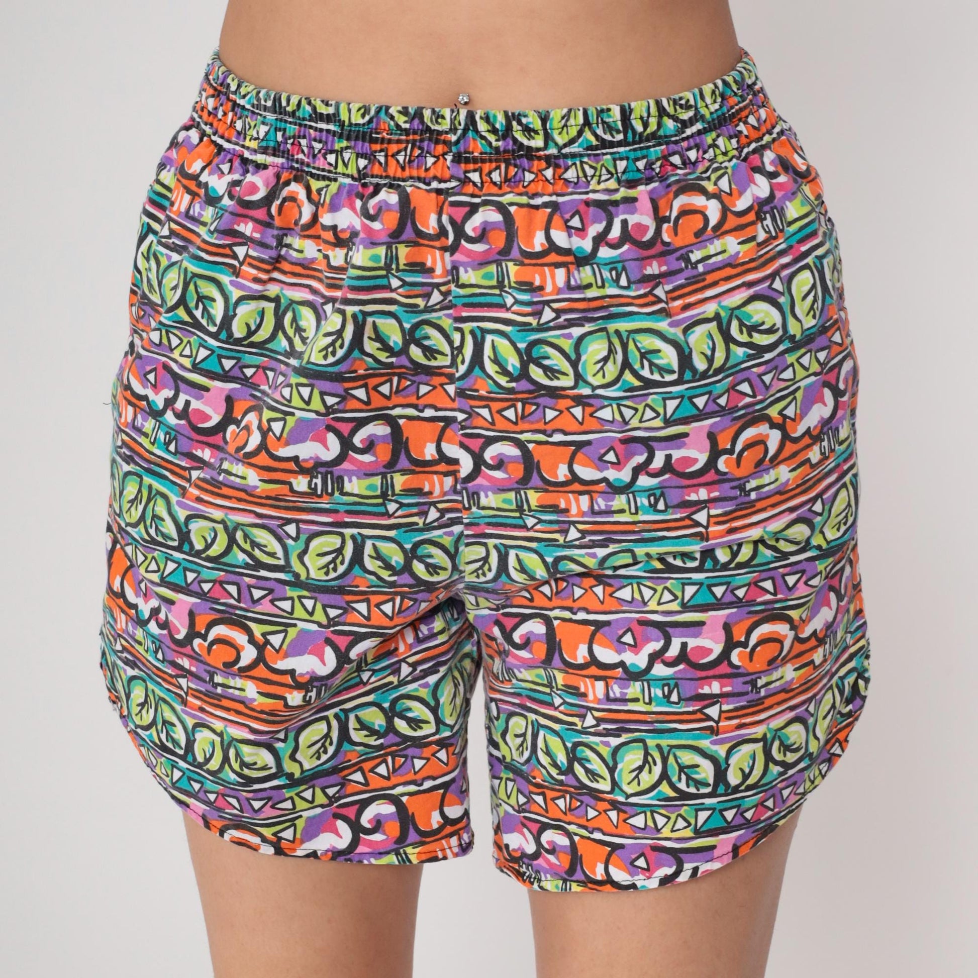 90s Victoria Harbor Cotton Shorts High Rise Abstract Geometric Print Medium