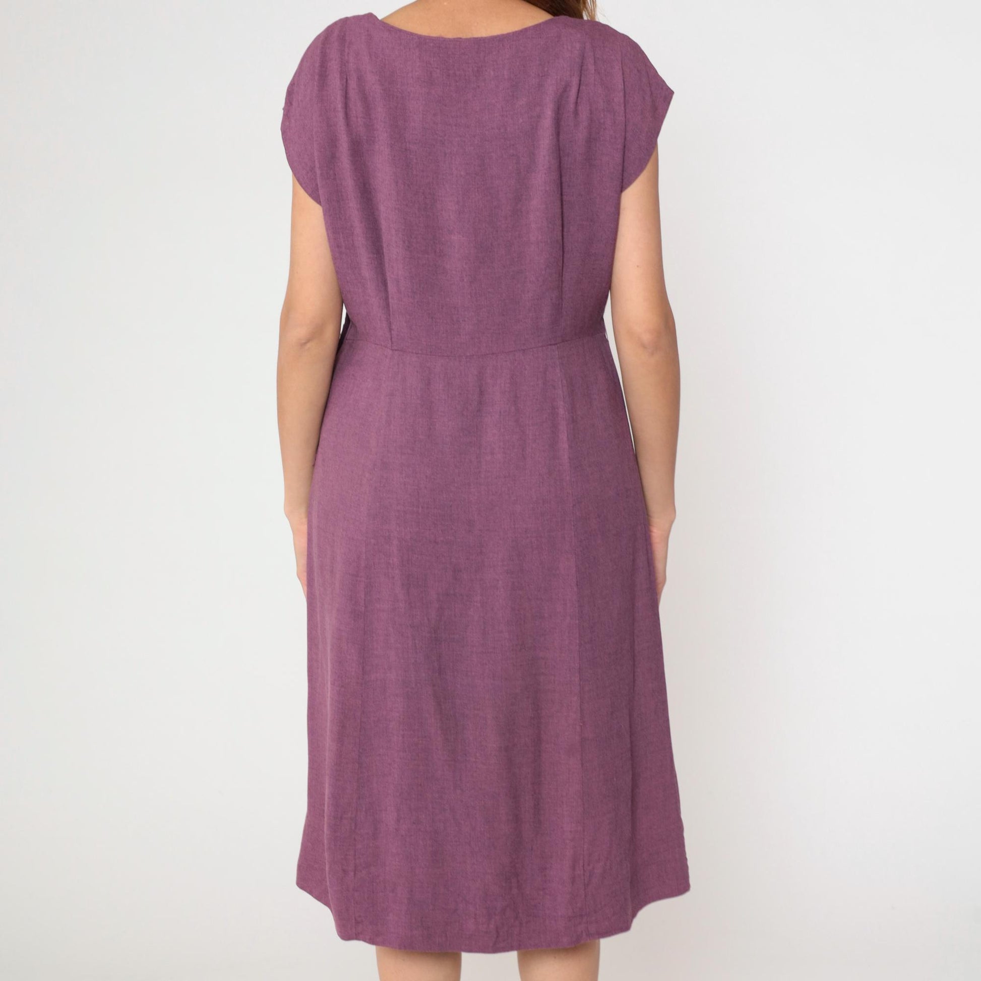 60s Gloria Swanson Purple Midi Dress Cowl Neckline Lattice Trim Large