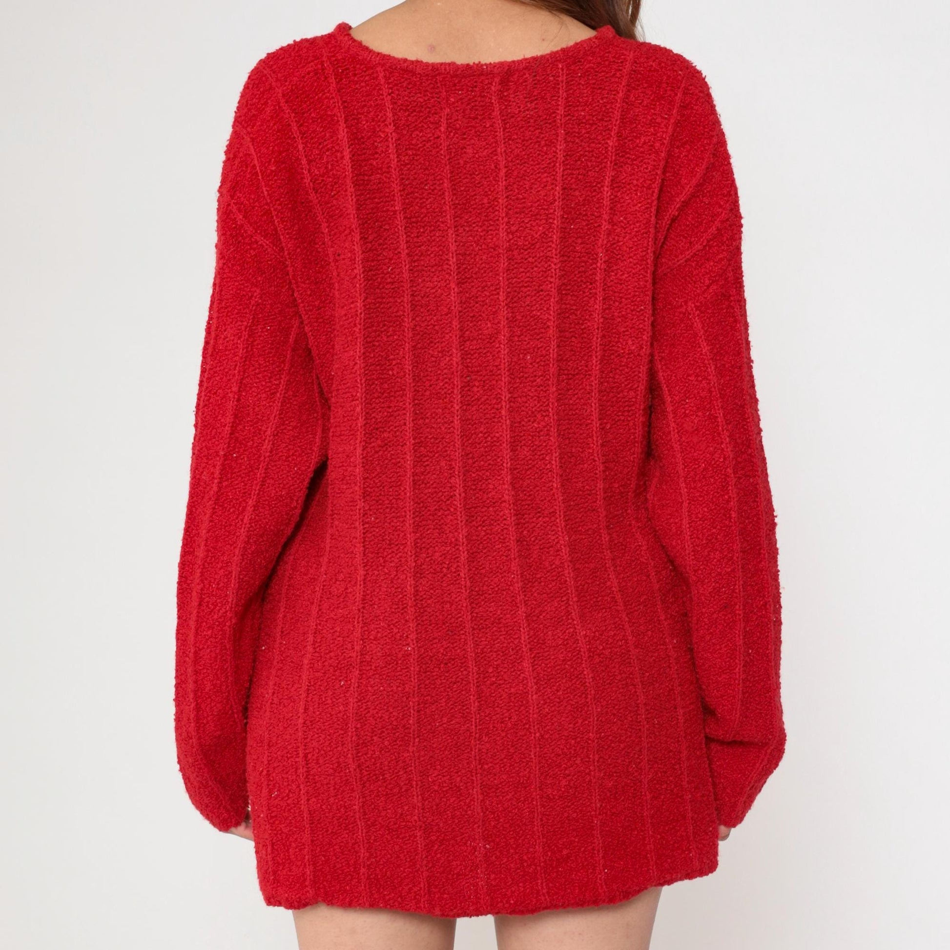 80s Fabriano Red Cardigan Sweater Chunky Knit Button Front Medium M
